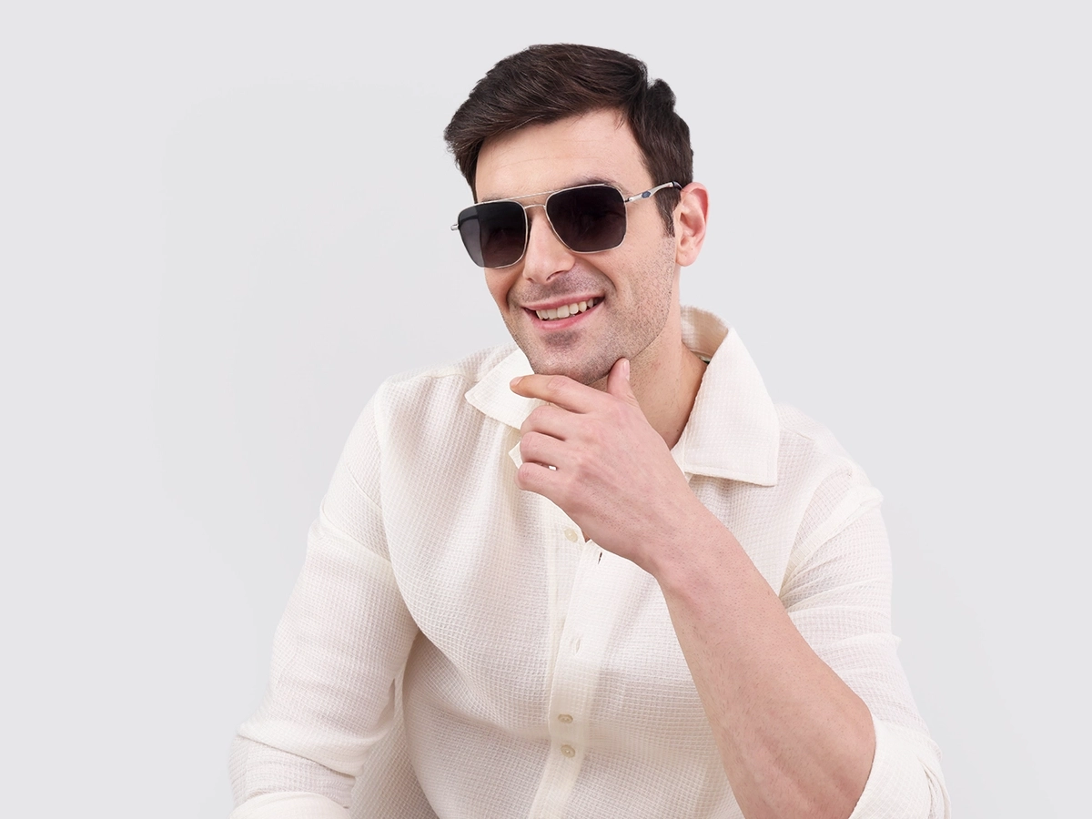 Silver Metal Double Bridge Pilot Sunglasses 41