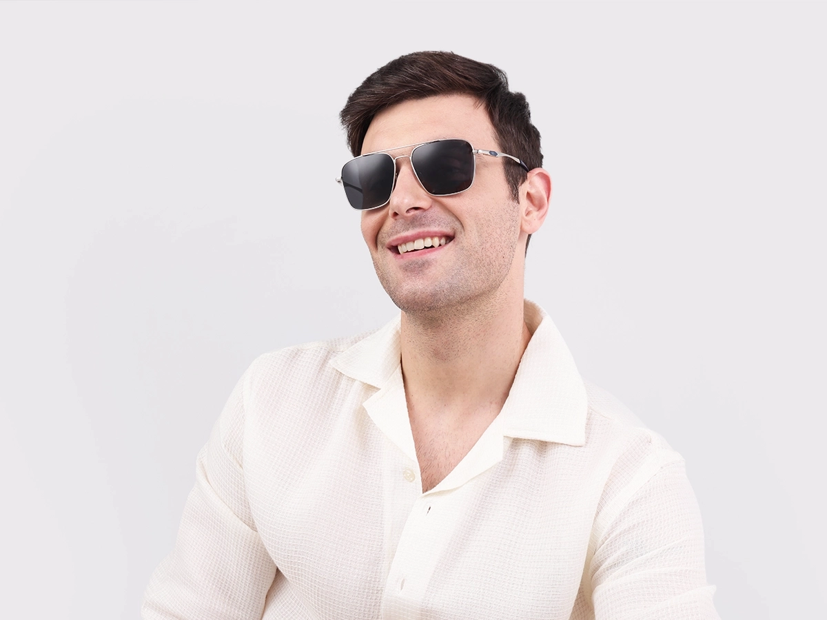 Silver Metal Double Bridge Pilot Sunglasses 42