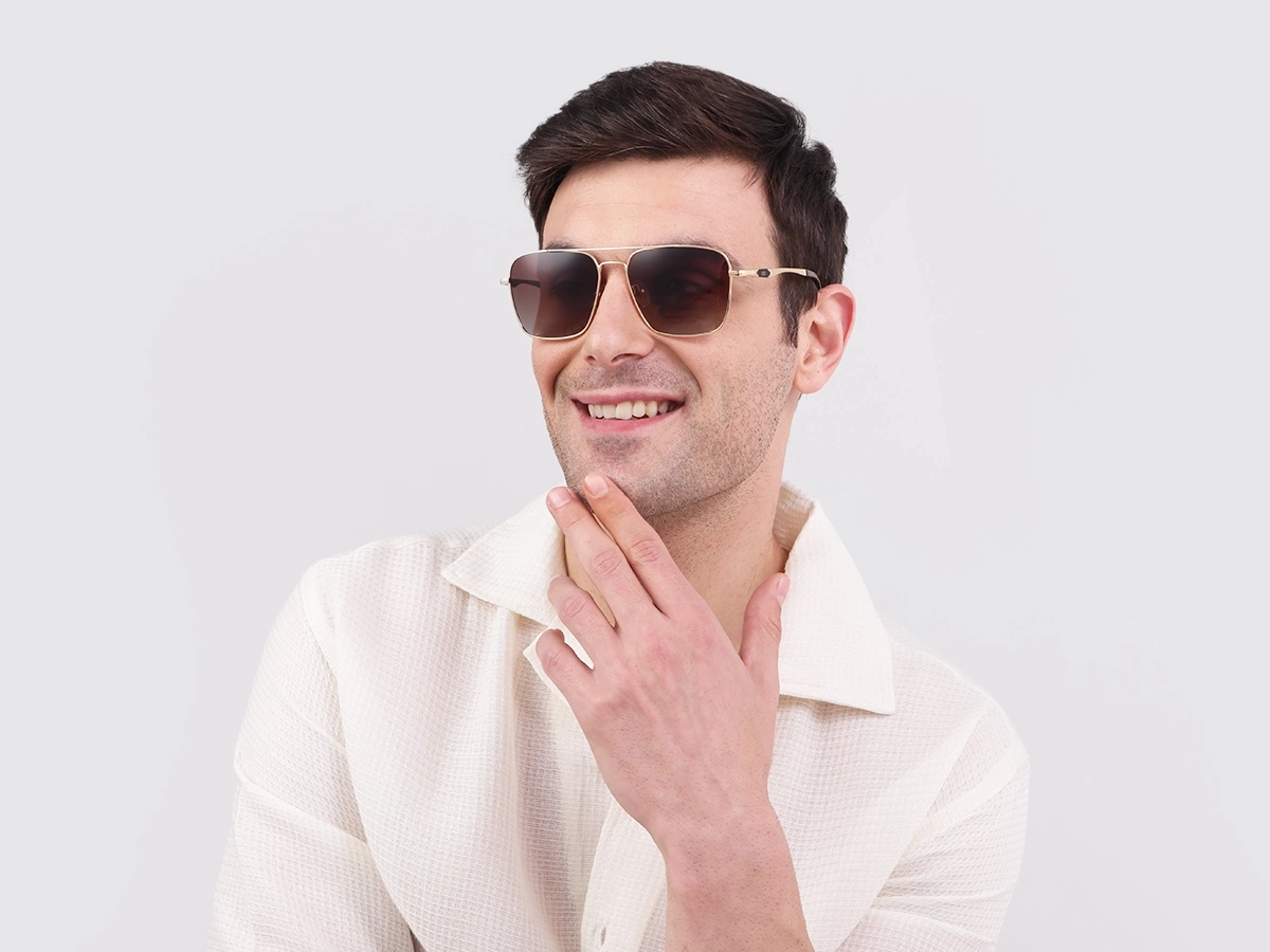 Gold Lightweight Meta Pilot Sunglasses 42