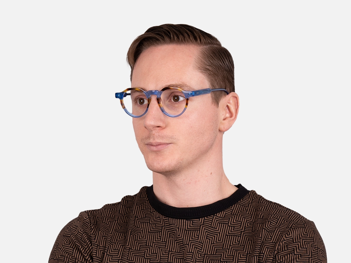 Caramel Tortoise Crystal Blue Glasses-41