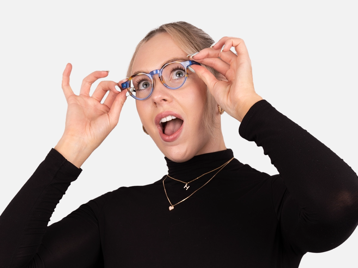 Caramel Tortoise Crystal Blue Glasses-53