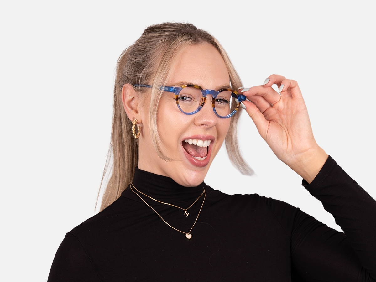 Caramel Tortoise Crystal Blue Glasses-52