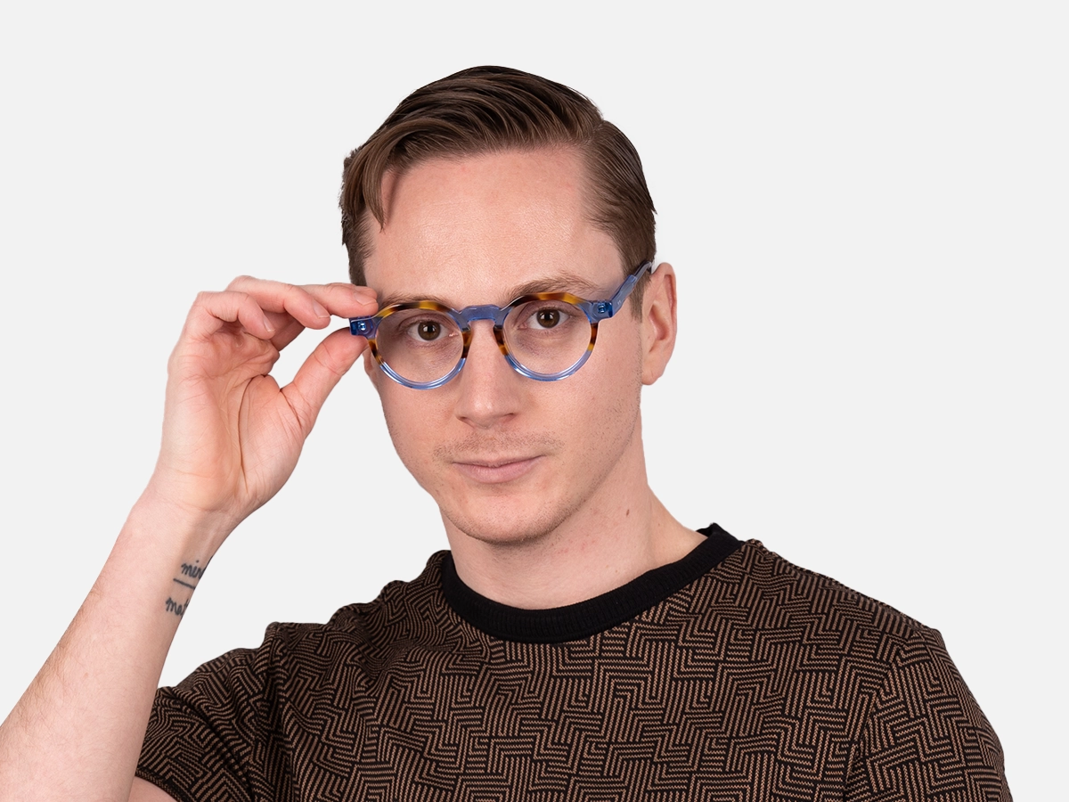 Caramel Tortoise Crystal Blue Glasses-42