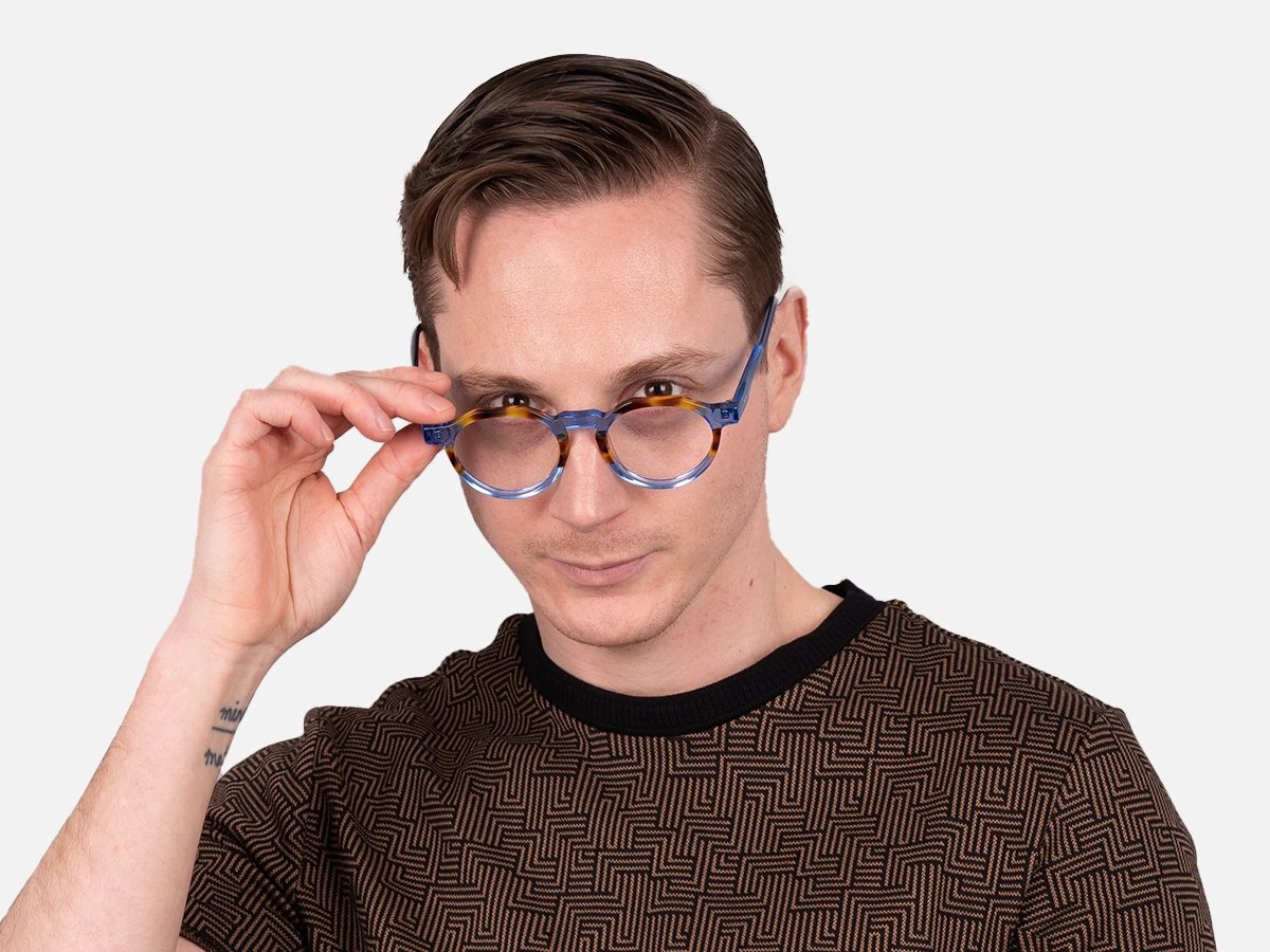 Caramel Tortoise Crystal Blue Glasses-44