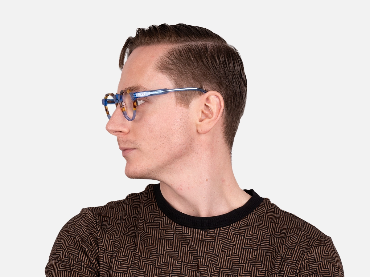 Caramel Tortoise Crystal Blue Glasses-43