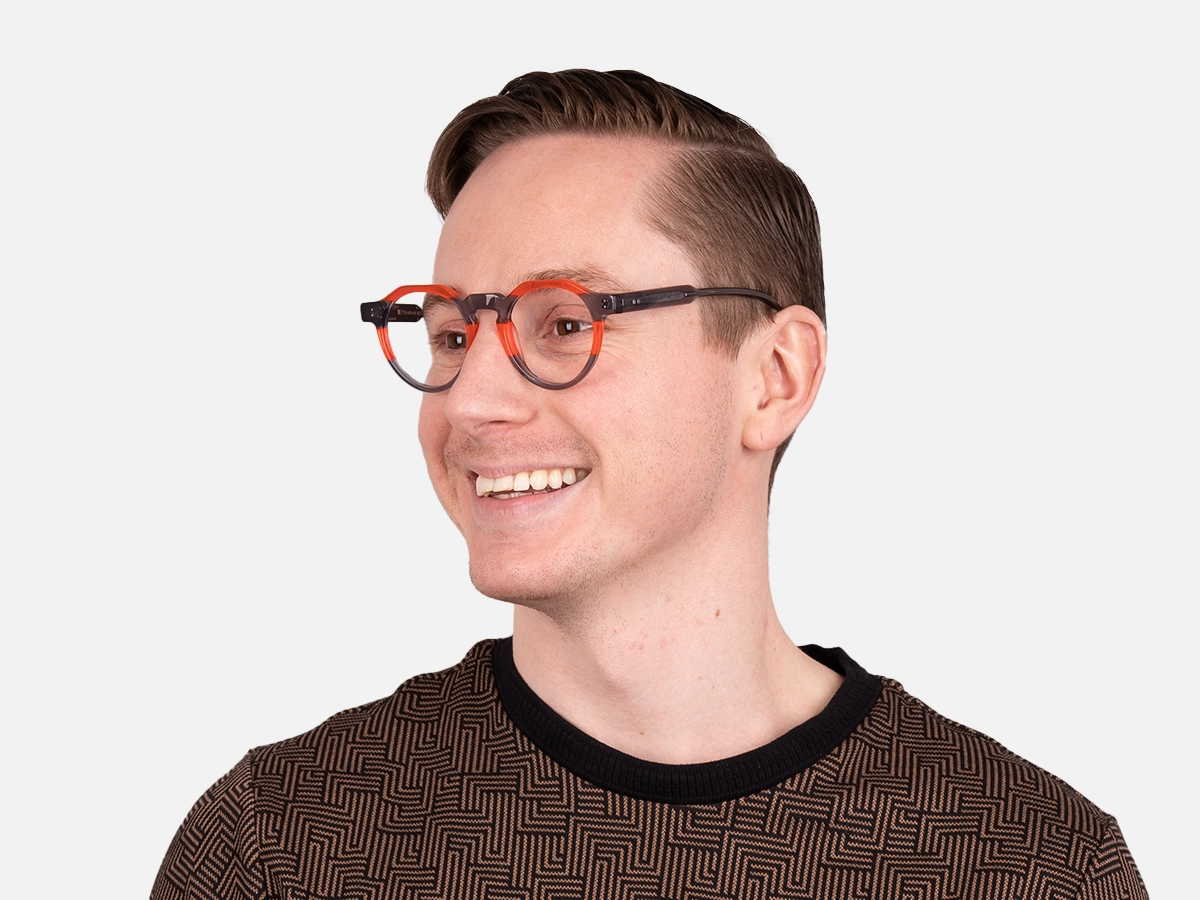 Charcoal Grey & Red Geometric Glasses-53