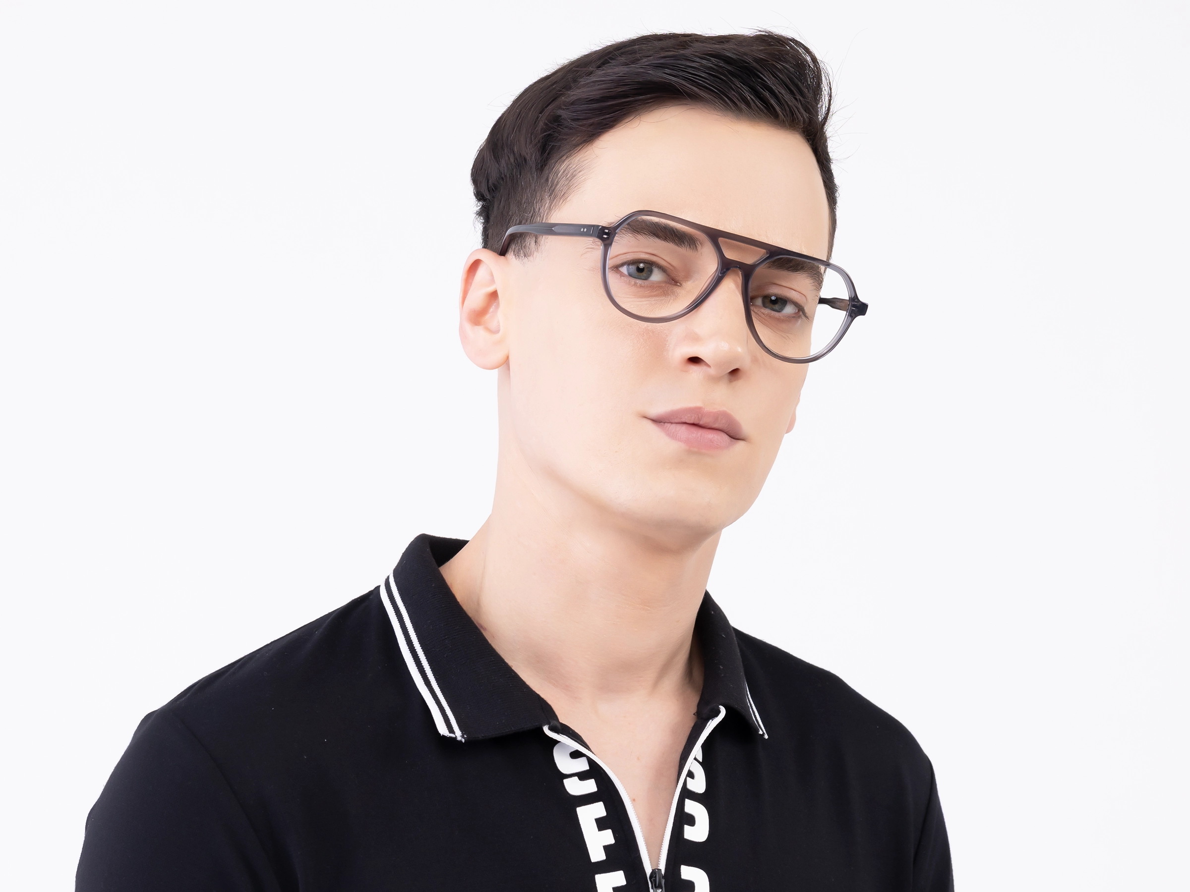 Crystal Grey Pilot Double Bridge Glasses