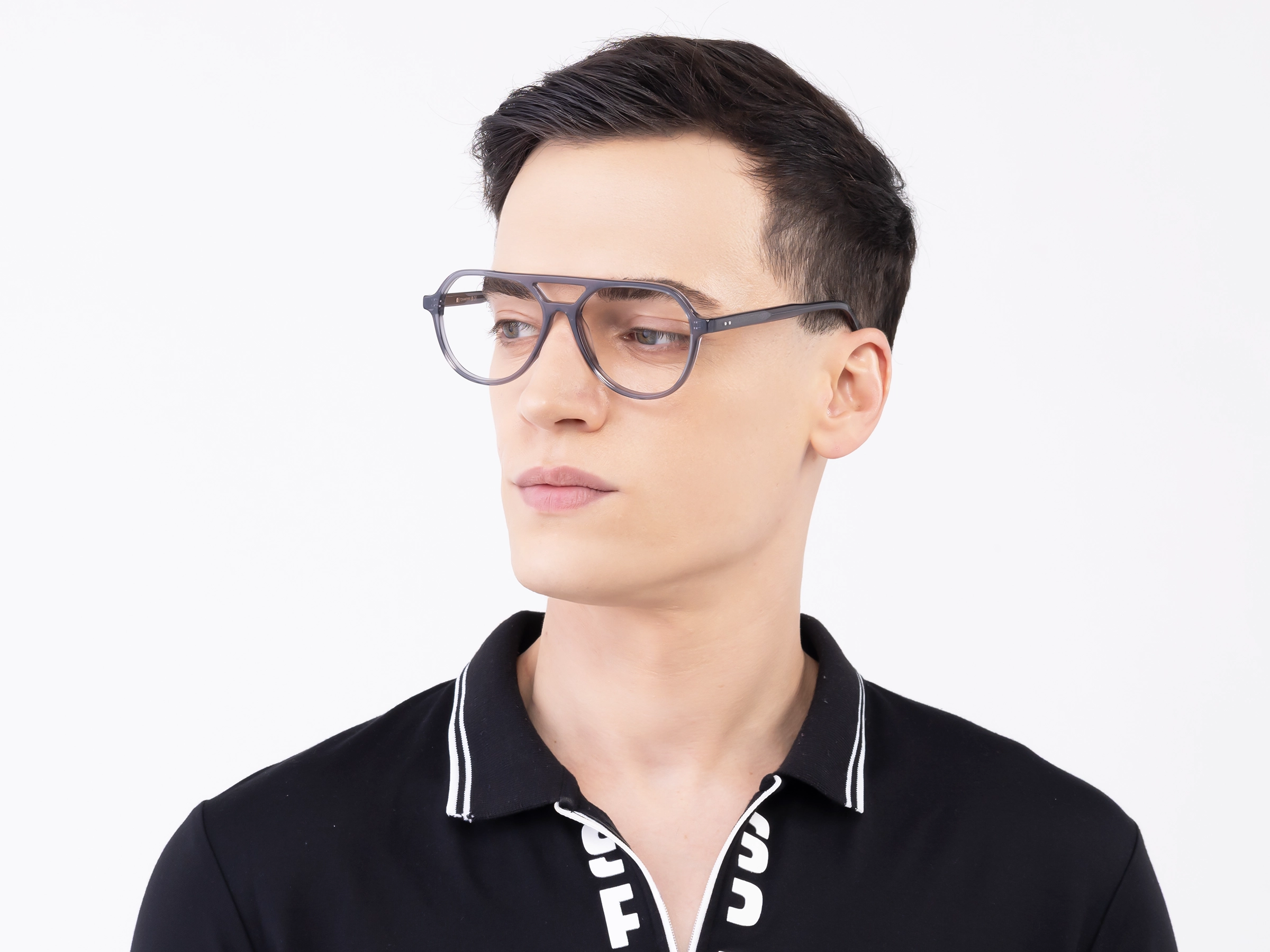 Crystal Grey Pilot Double Bridge Glasses