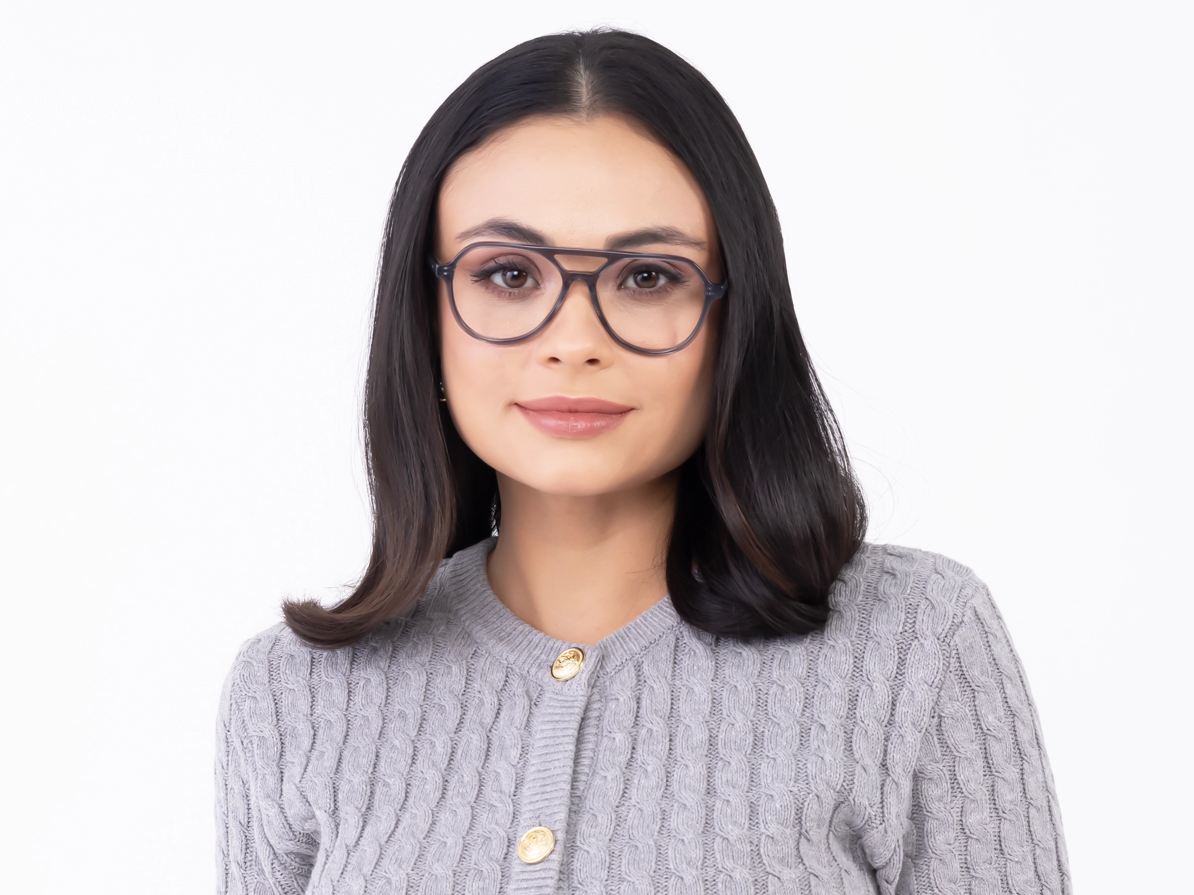 Crystal Grey Pilot Double Bridge Glasses