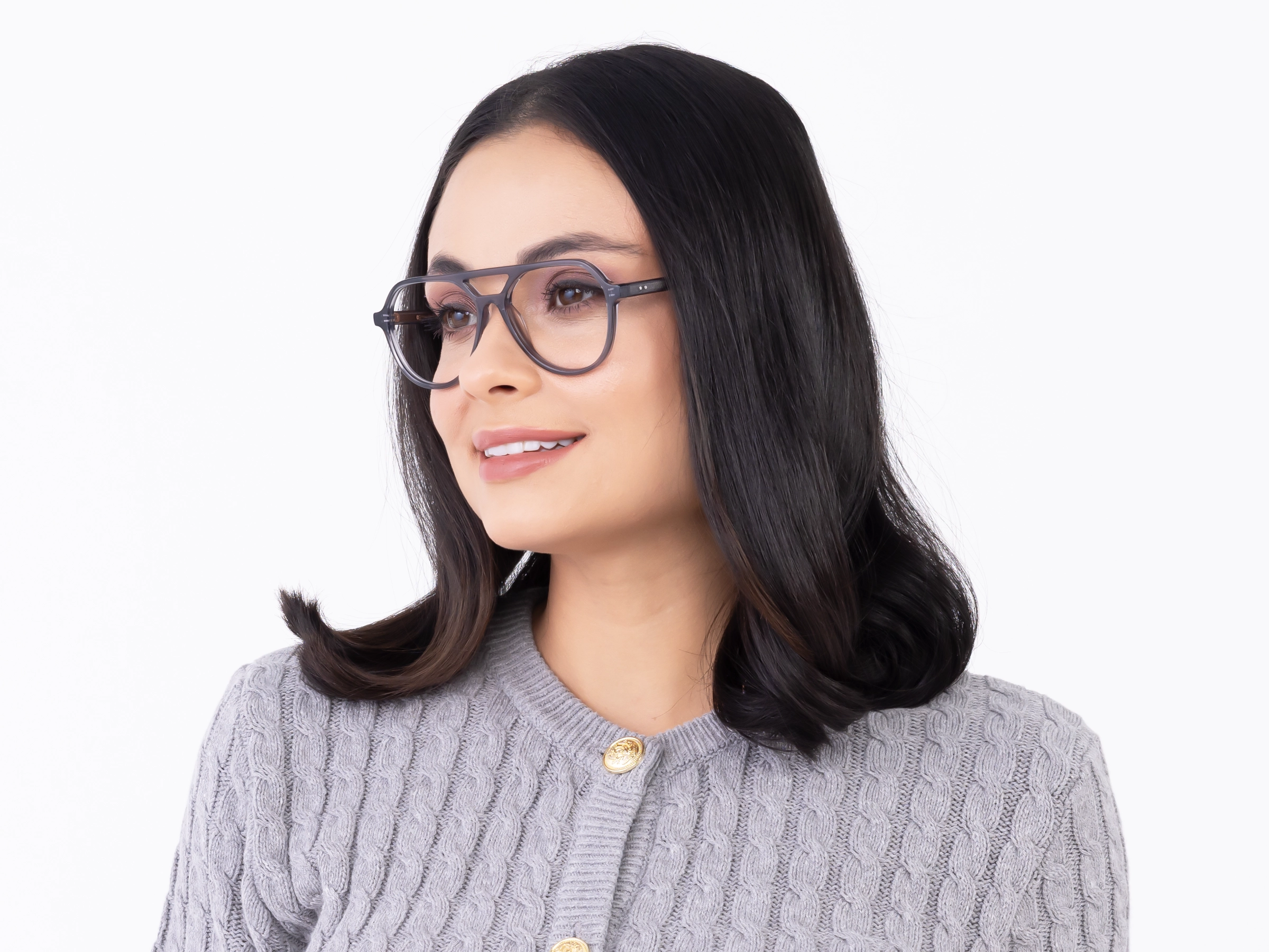 Crystal Grey Pilot Double Bridge Glasses