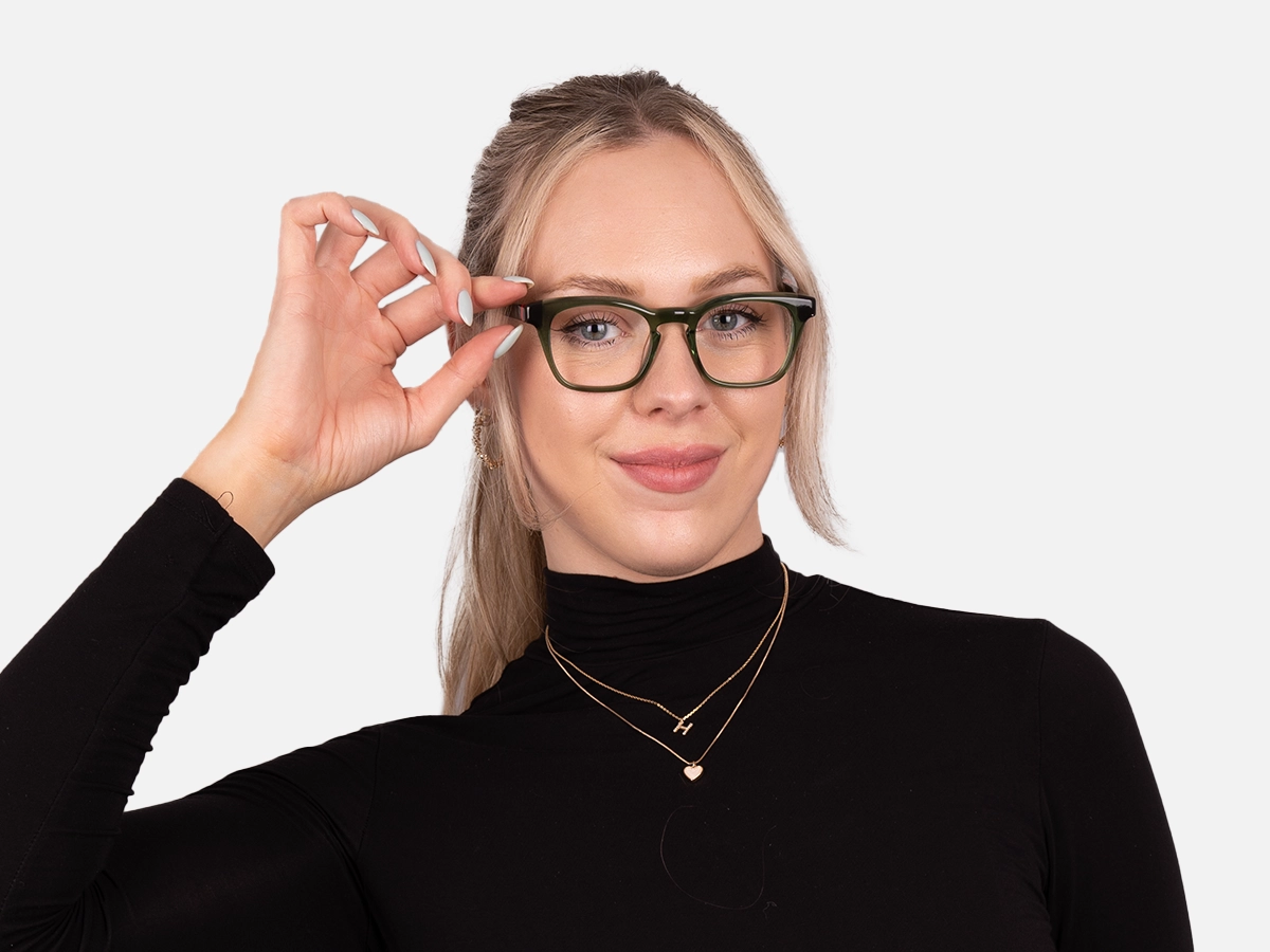 Crystal Olive Green Square Glasses-51