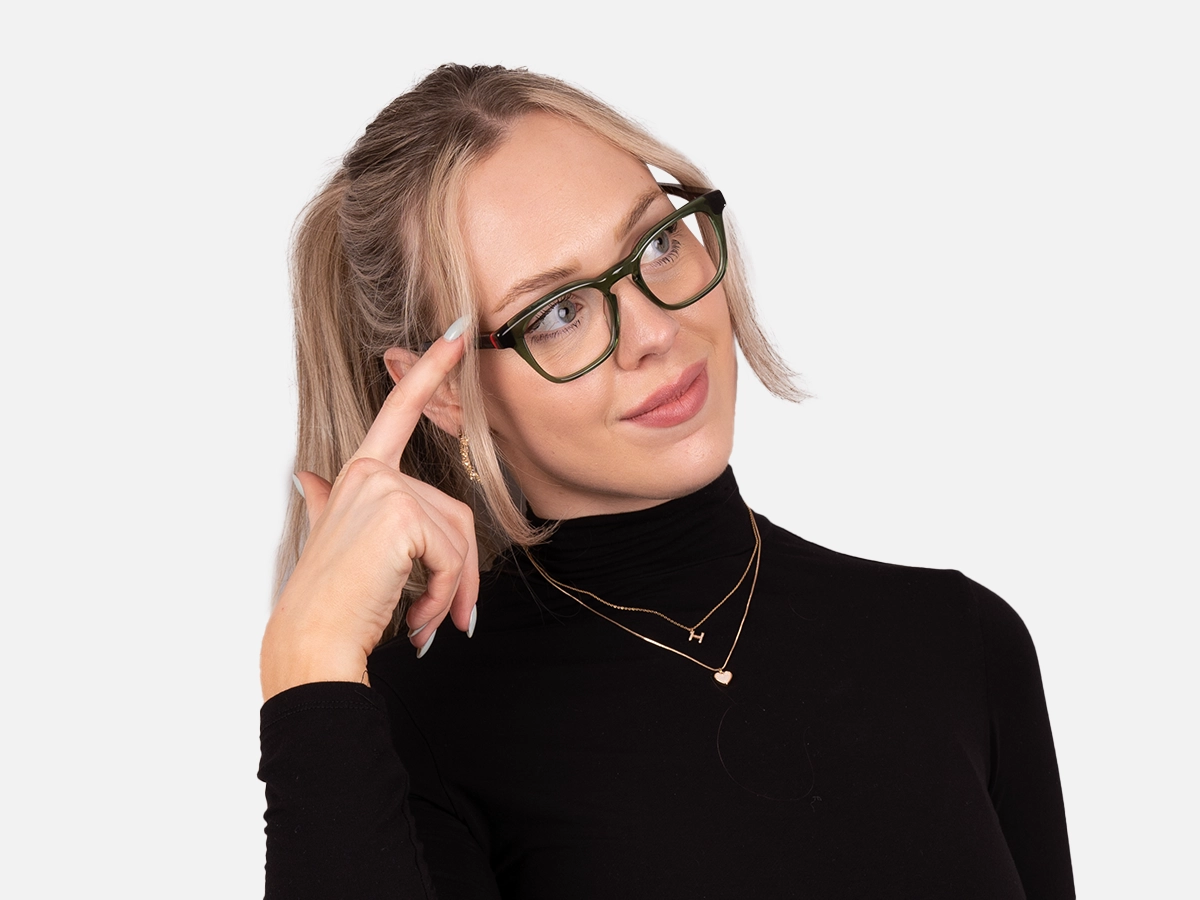 Crystal Olive Green Square Glasses-752