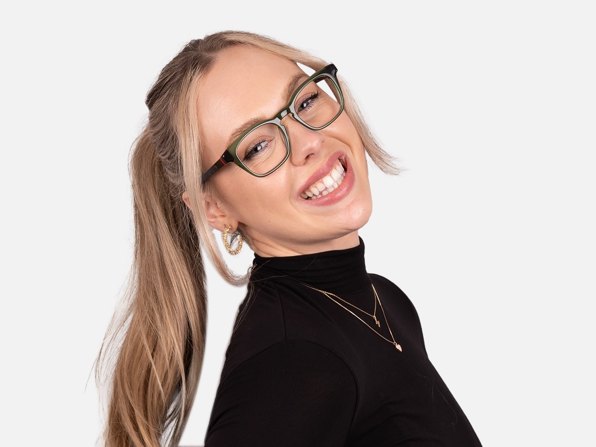 Crystal Olive Green Square Glasses-53