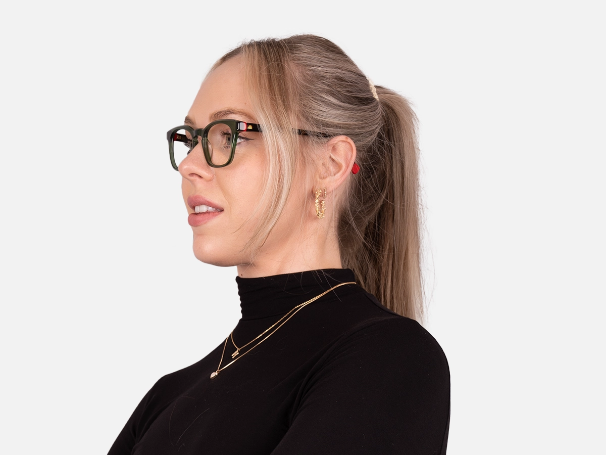 Crystal Olive Green Square Glasses-54