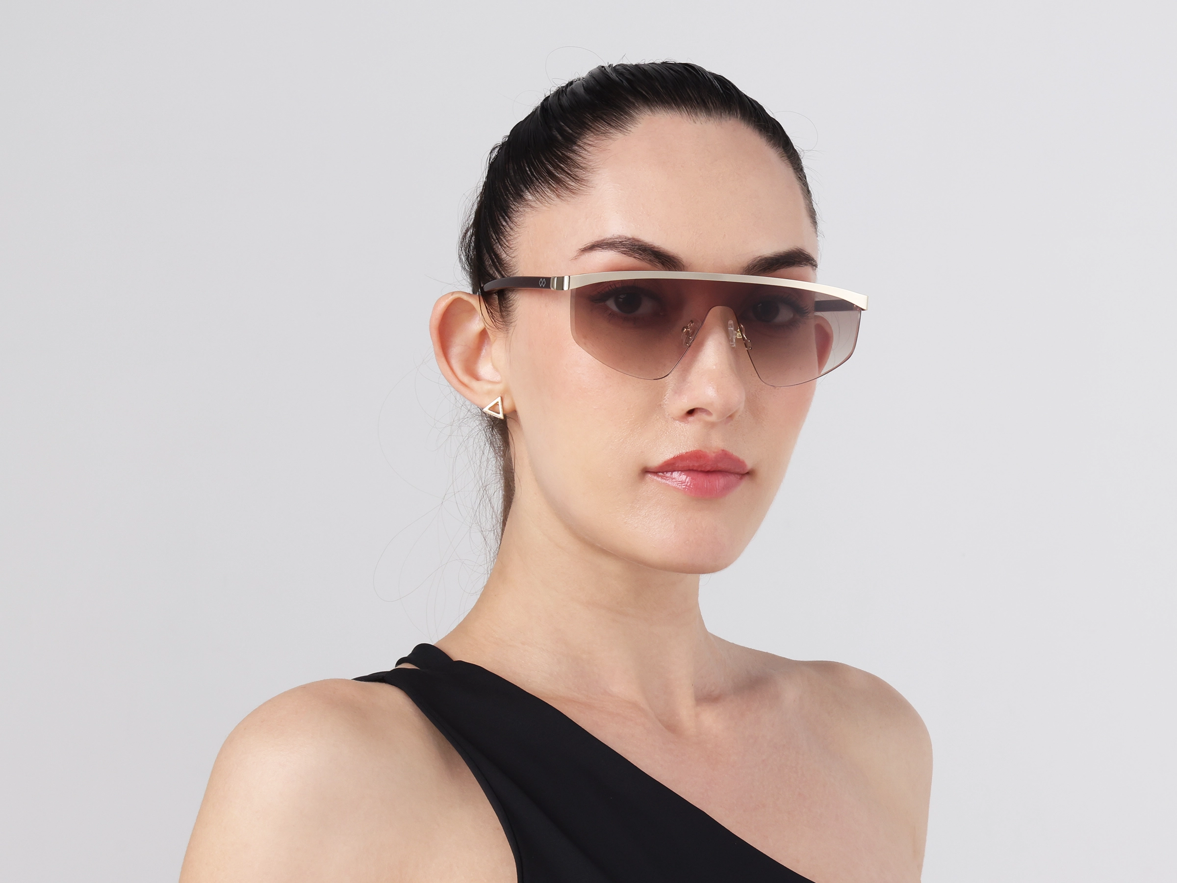 Metal Geometric Brown Gradient Tint Sunglasses