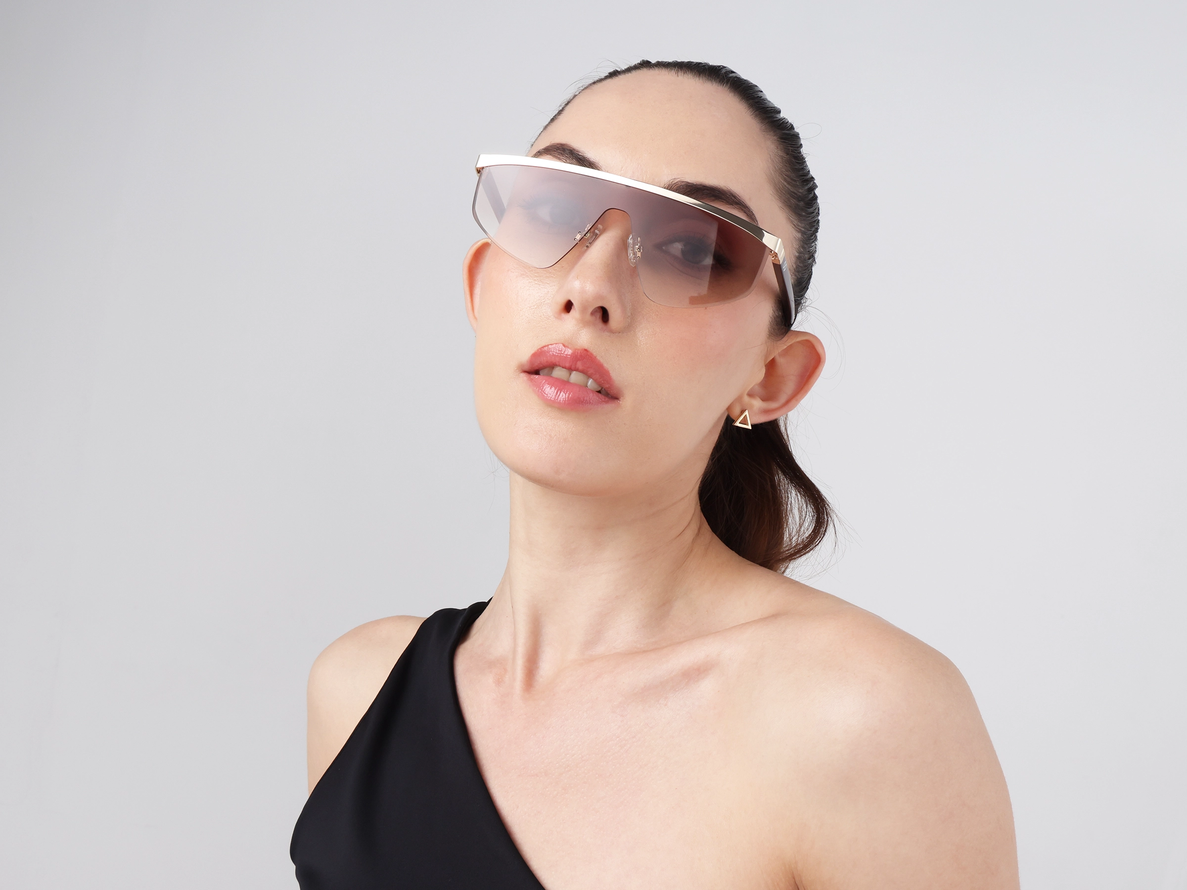 Metal Geometric Brown Gradient Tint Sunglasses