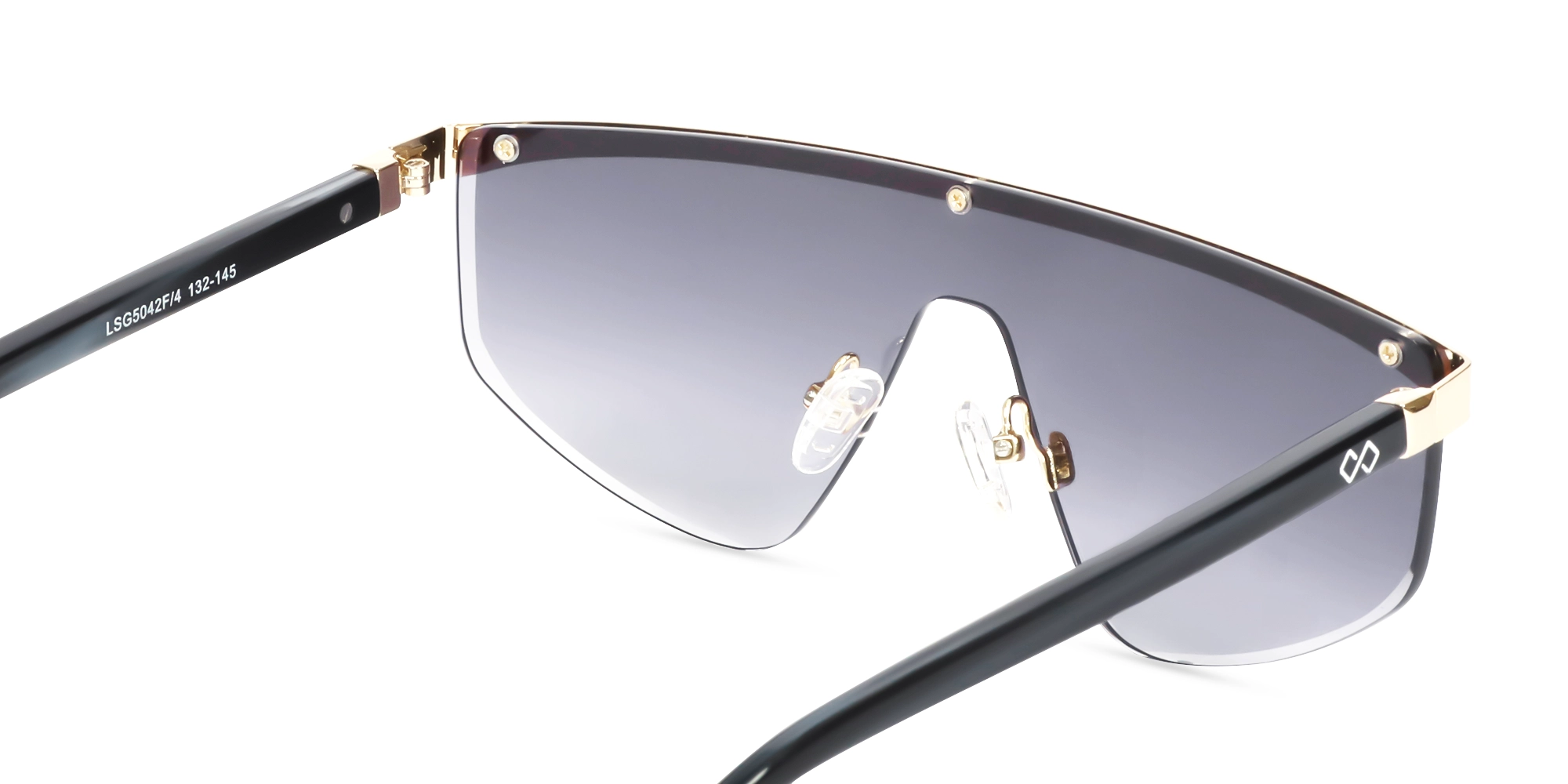 Metal Geometric Dark Grey Gradient Tint Sunglasses-5