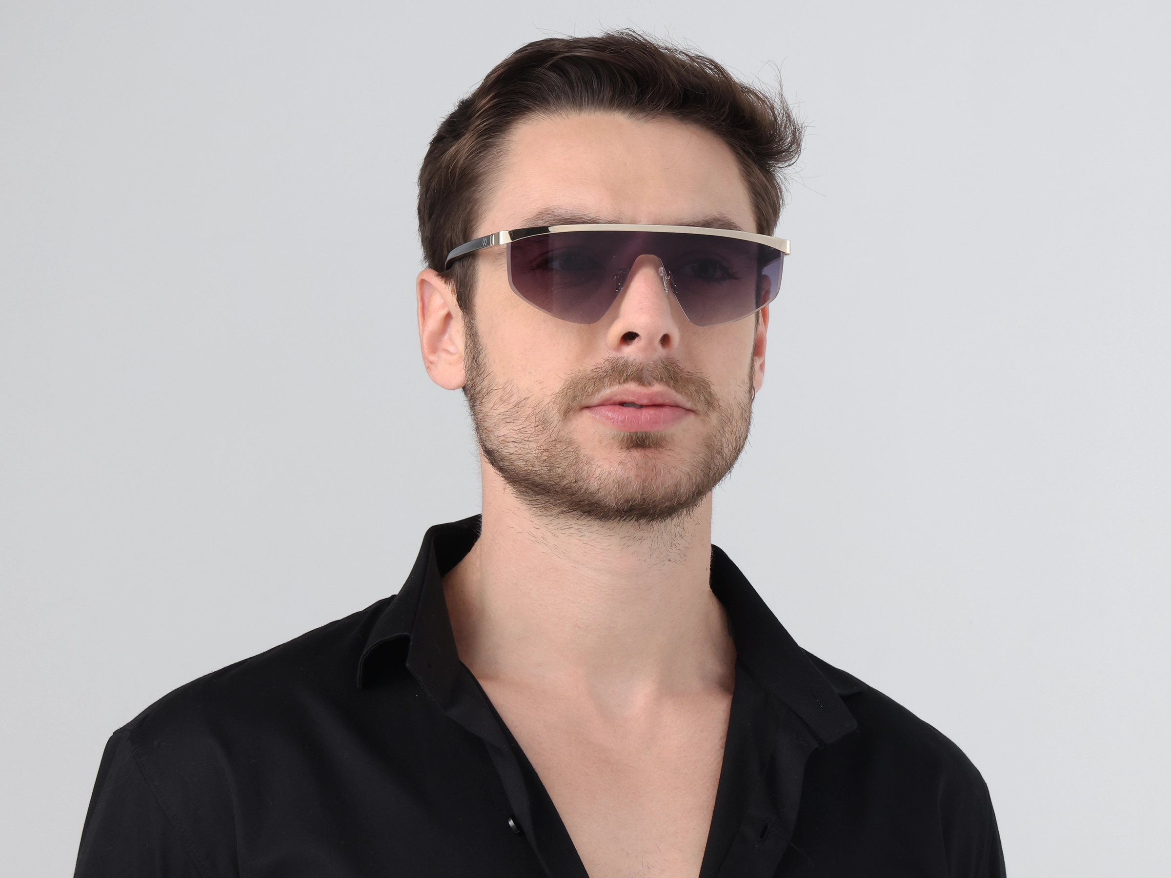 Metal Geometric Dark Grey Gradient Tint Sunglasses
