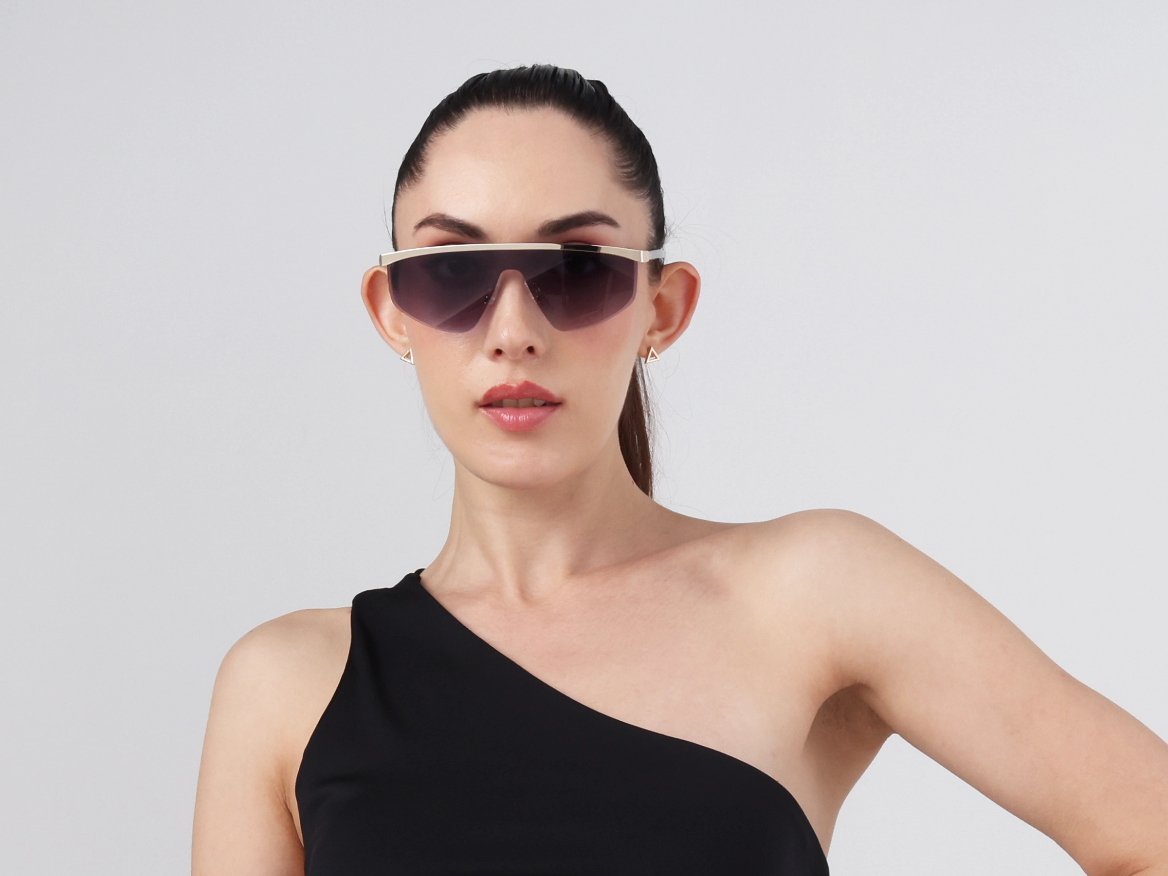 Metal Geometric Dark Grey Gradient Tint Sunglasses