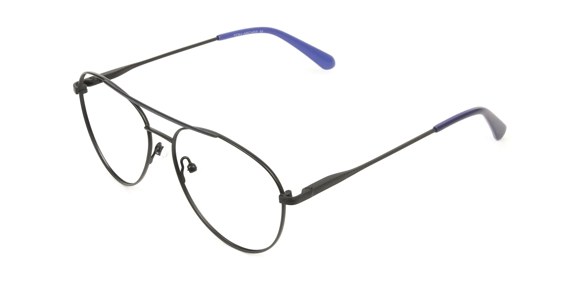 Black Flat Bridge Metal Pilot Glasses - 2