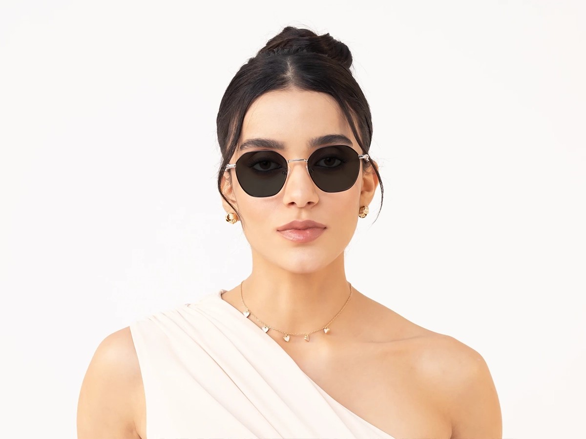 Geometric Metal Frame With Dark Grey Tint Sunglasses-1