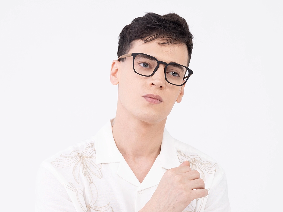 Black Wooden Square Full Rim Glasses 41
