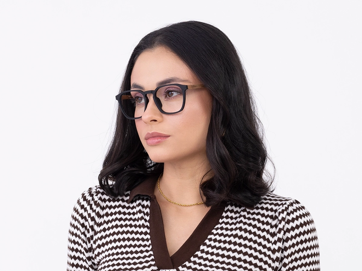 Black Wooden Square Full Rim Glasses 53