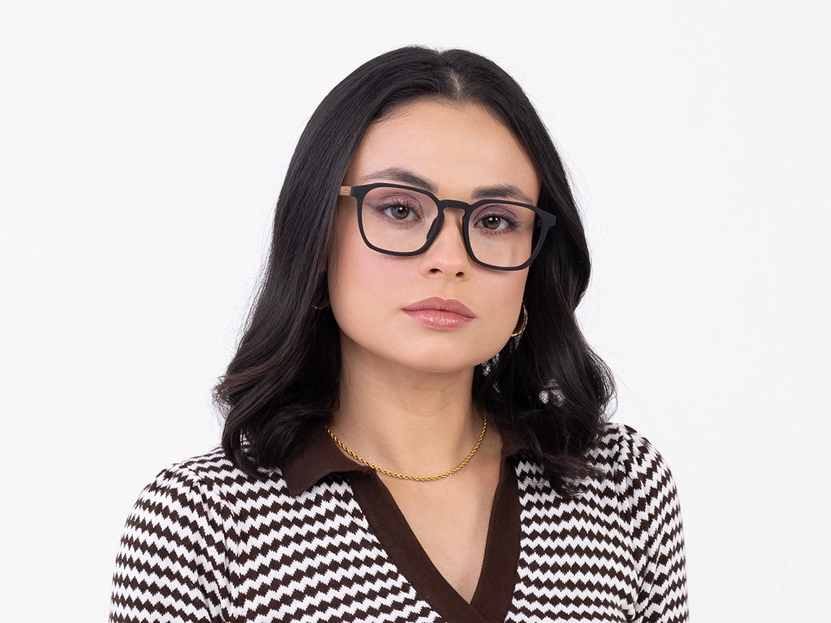 Black Wooden Square Full Rim Glasses 51