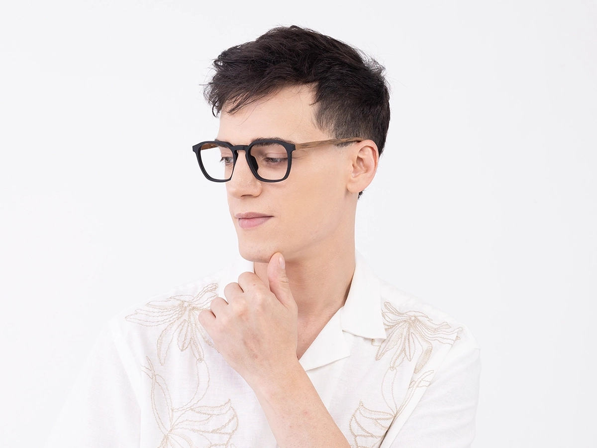 Black Wooden Square Full Rim Glasses 43