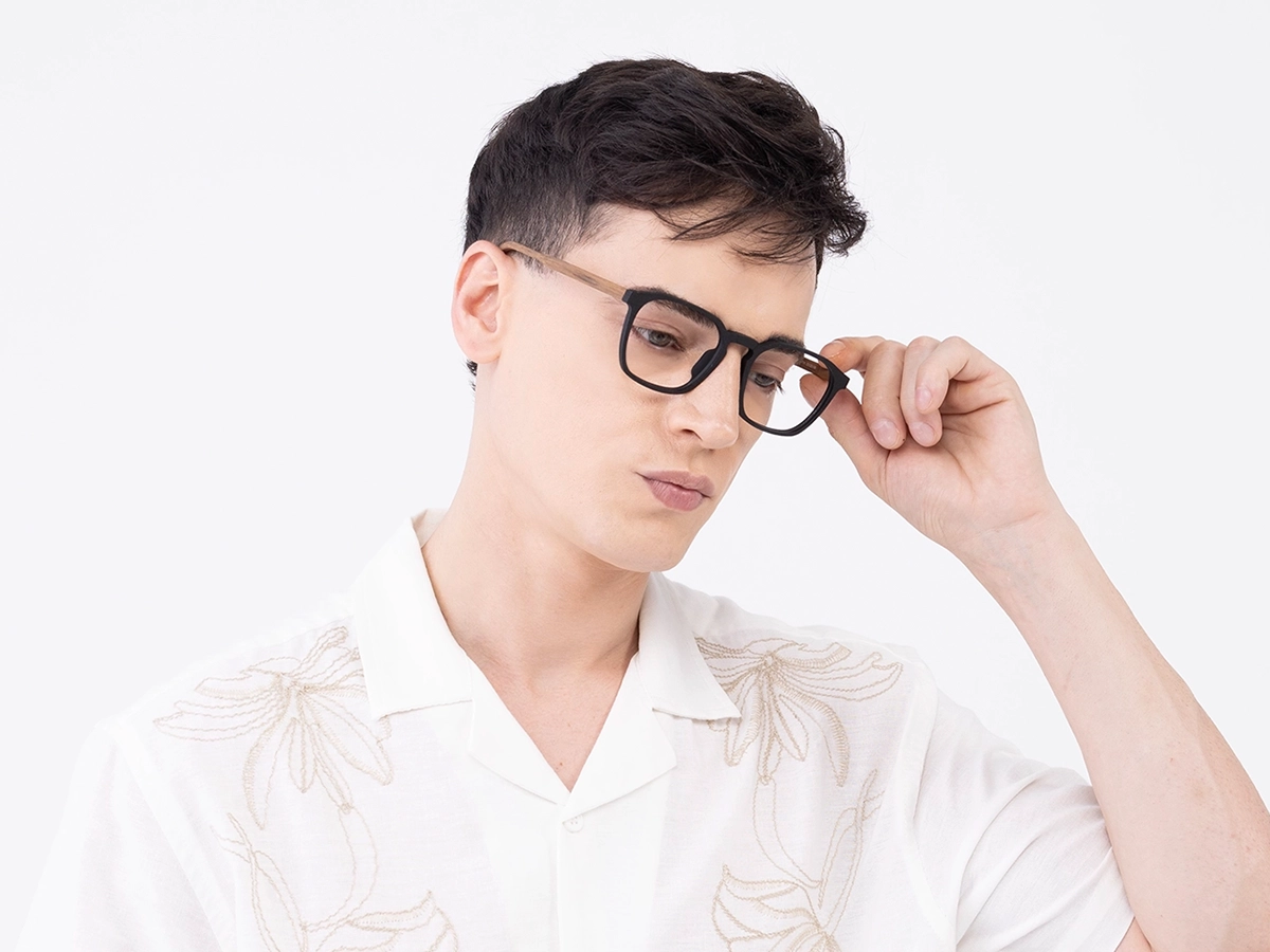 Black Wooden Square Full Rim Glasses 42
