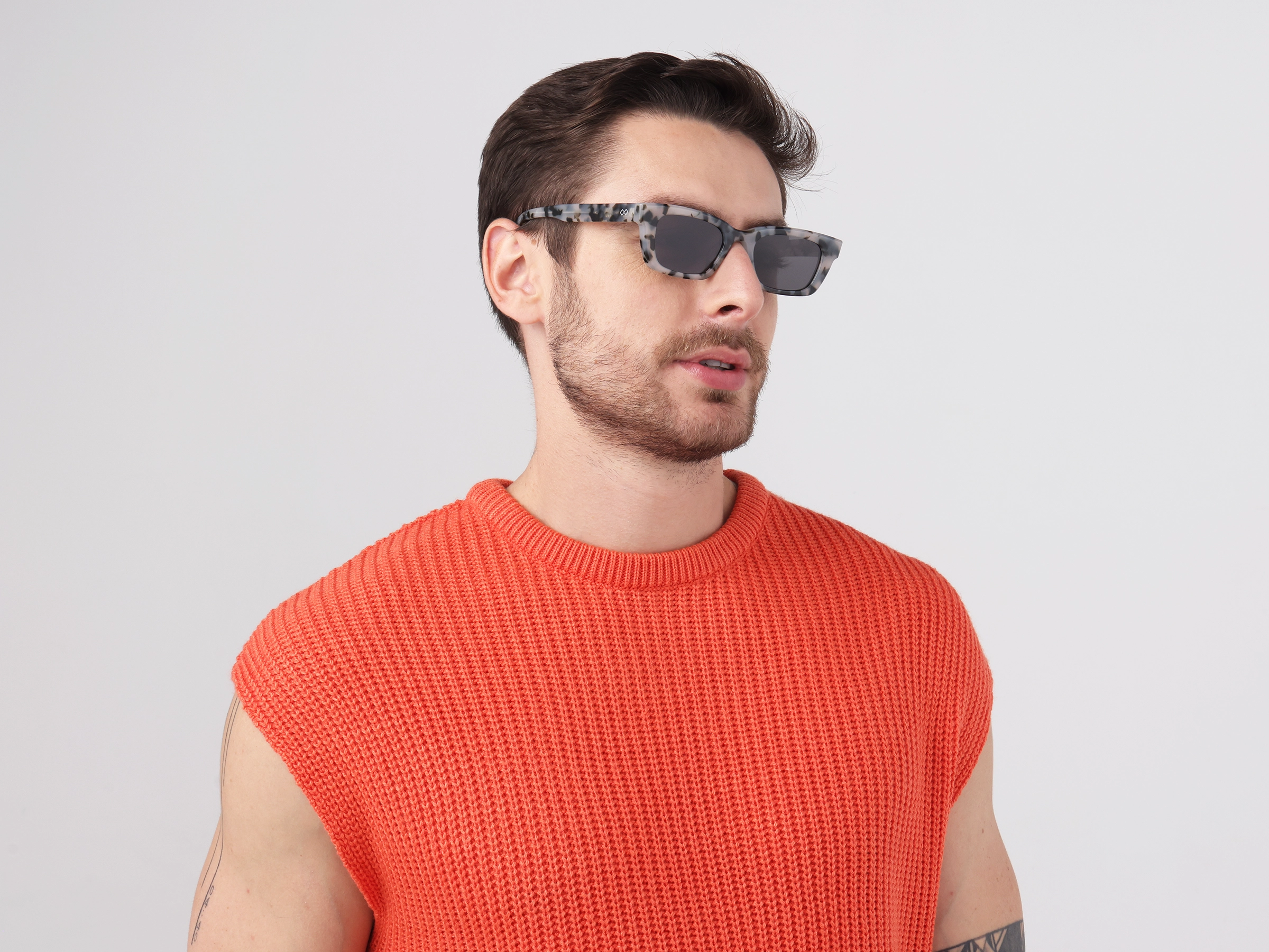 Grey Tortoise Acetate Full-Rim Rectangle Sunglasses-3