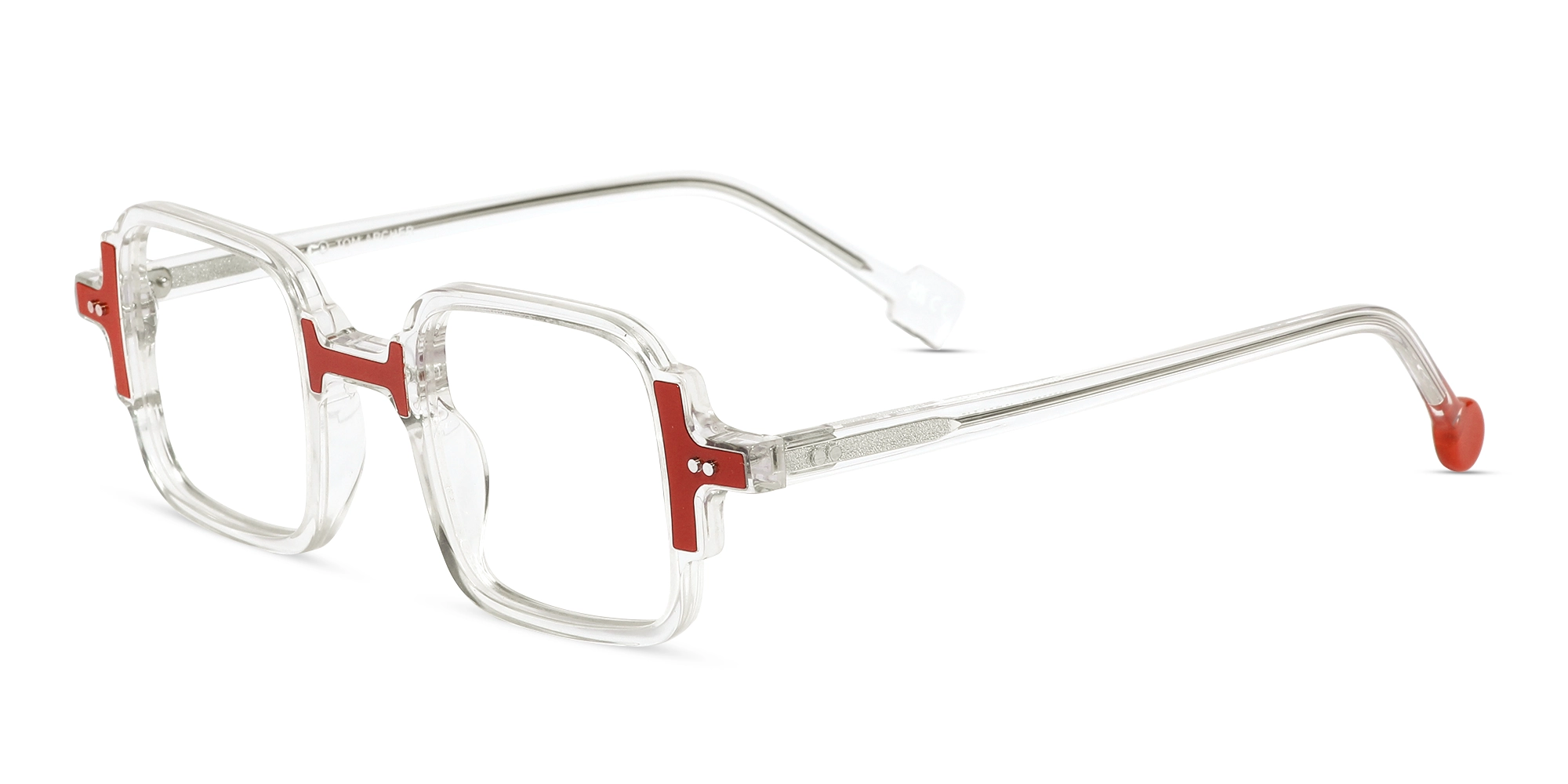Clear & Red Square Acetate Glasses-3 Clear & Red Square Acetate Glasses-3