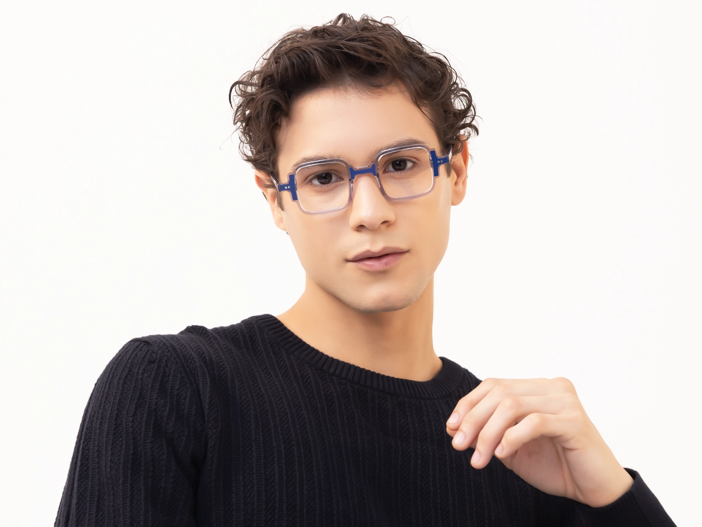 Crystal Grey & Blue Square Acetate Glasses-41