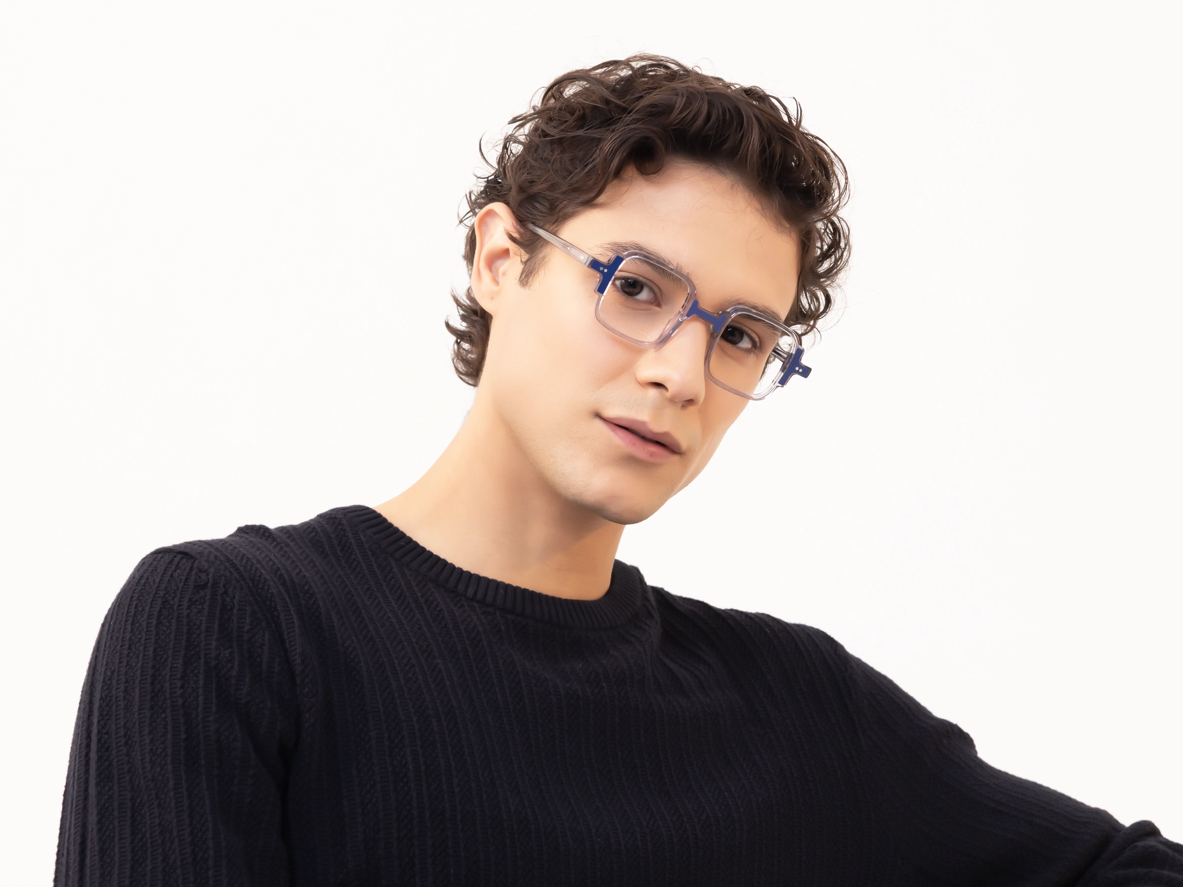 Crystal Grey & Blue Square Acetate Glasses-43