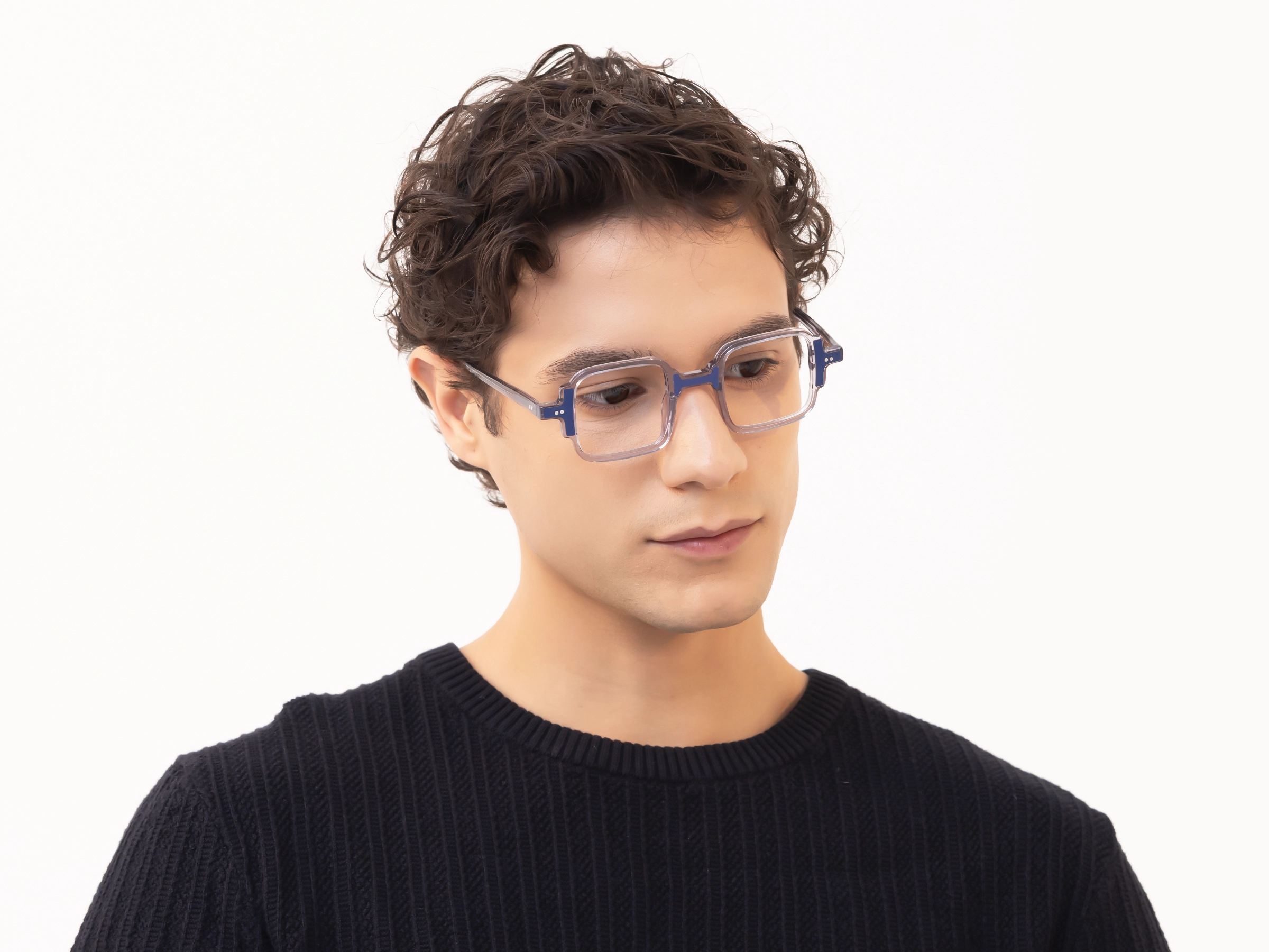 Crystal Grey & Blue Square Acetate Glasses-42