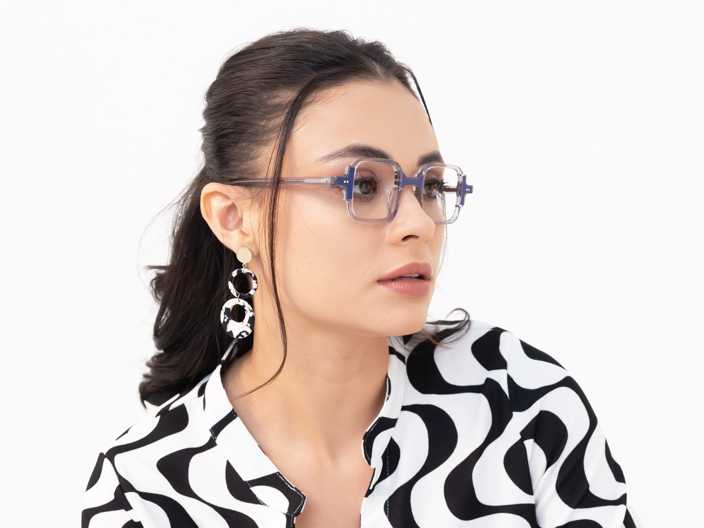 Crystal Grey & Blue Square Acetate Glasses-53