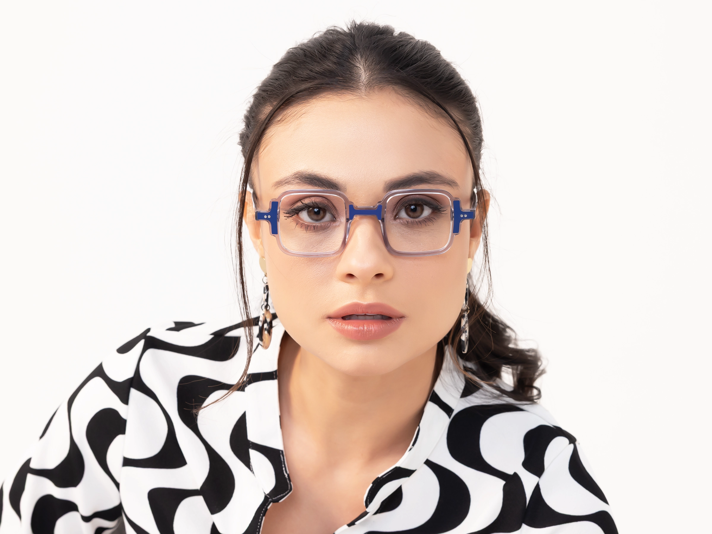 Crystal Grey & Blue Square Acetate Glasses-51