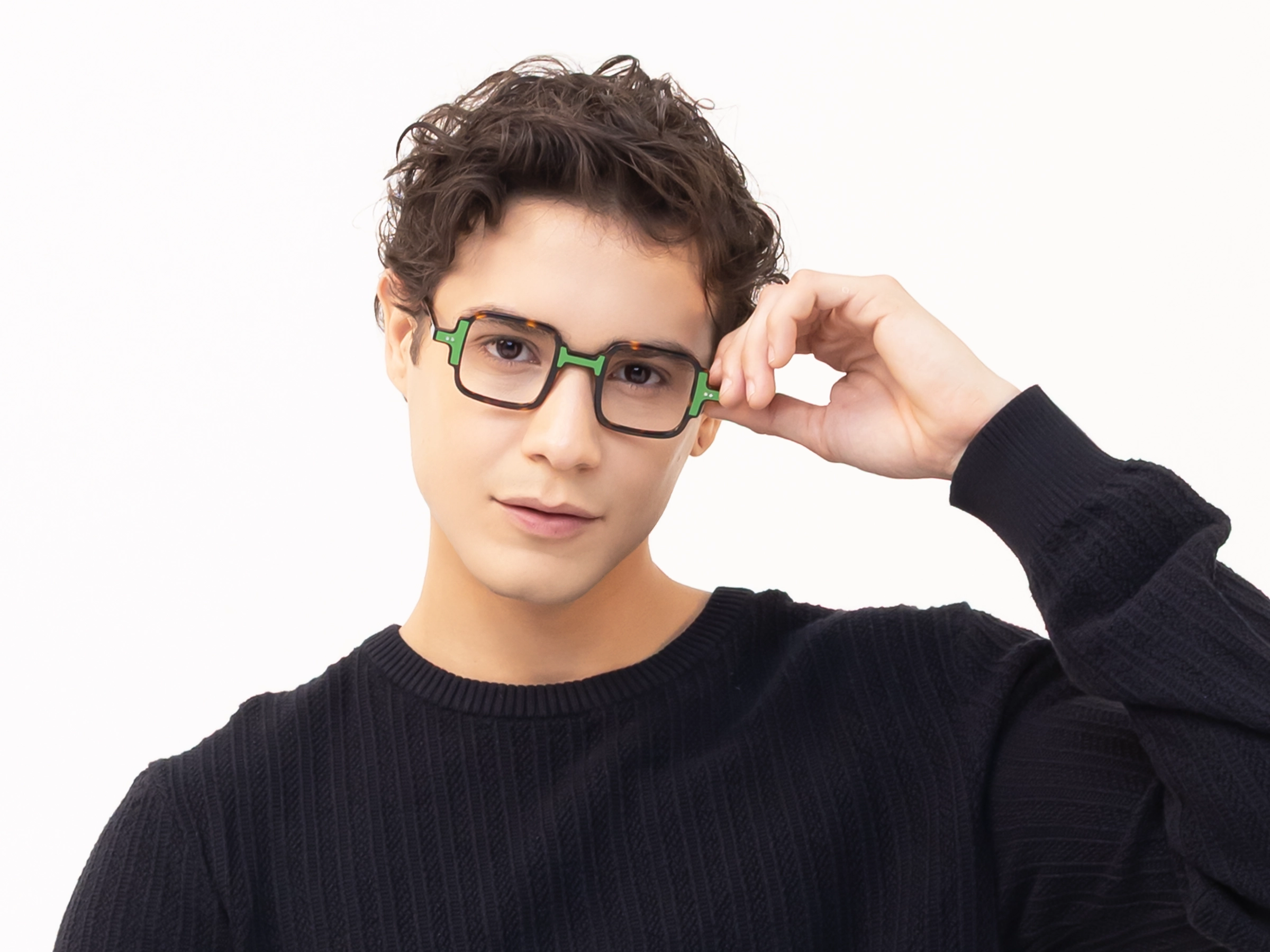 Dark Tortoise & Green Square Acetate Glasses-43