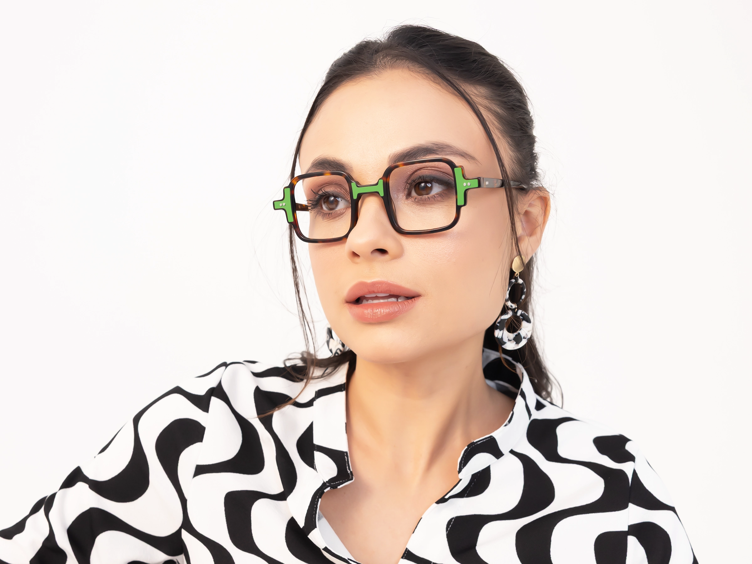 Dark Tortoise & Green Square Acetate Glasses-52