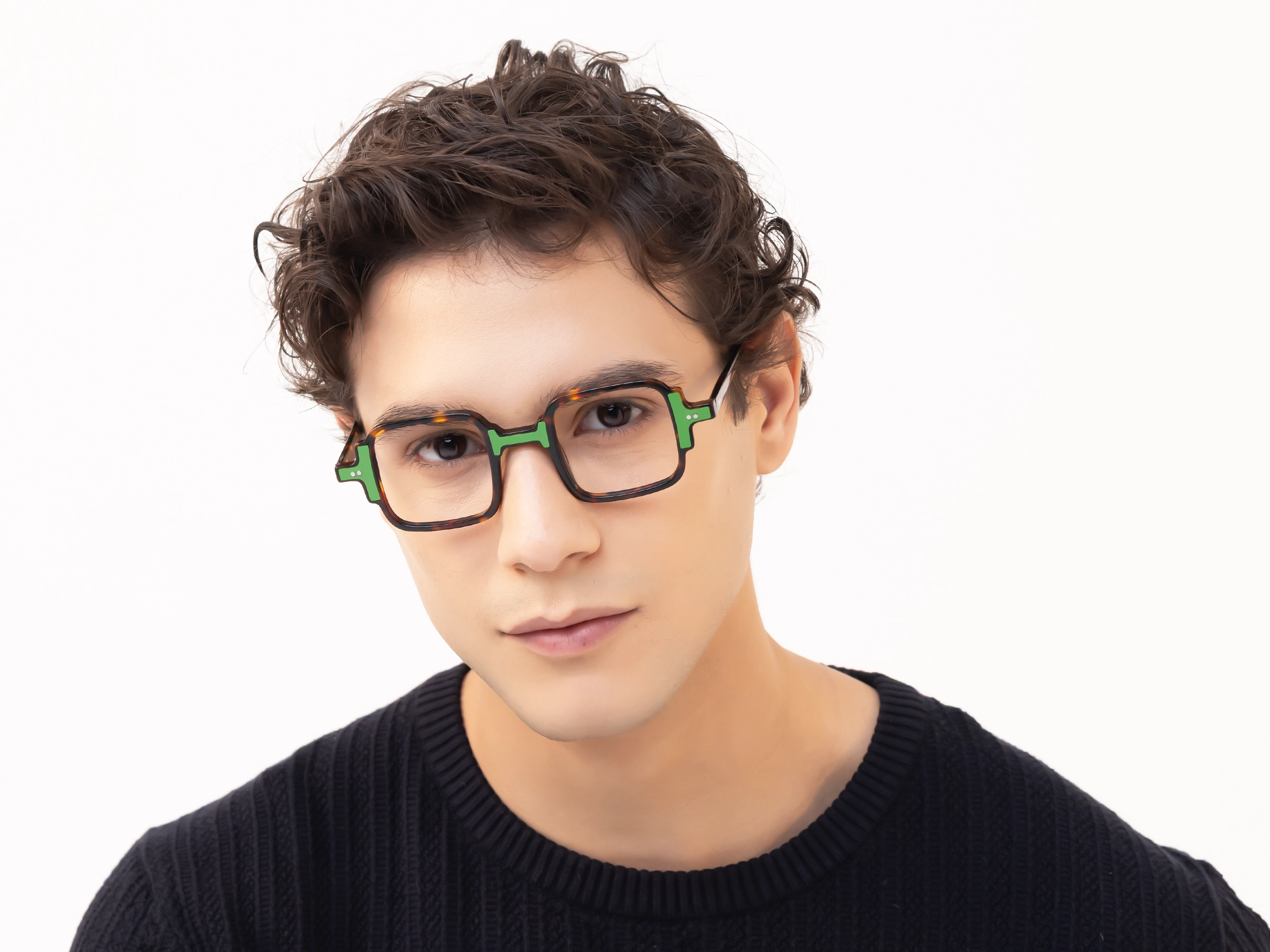 Dark Tortoise & Green Square Acetate Glasses-42