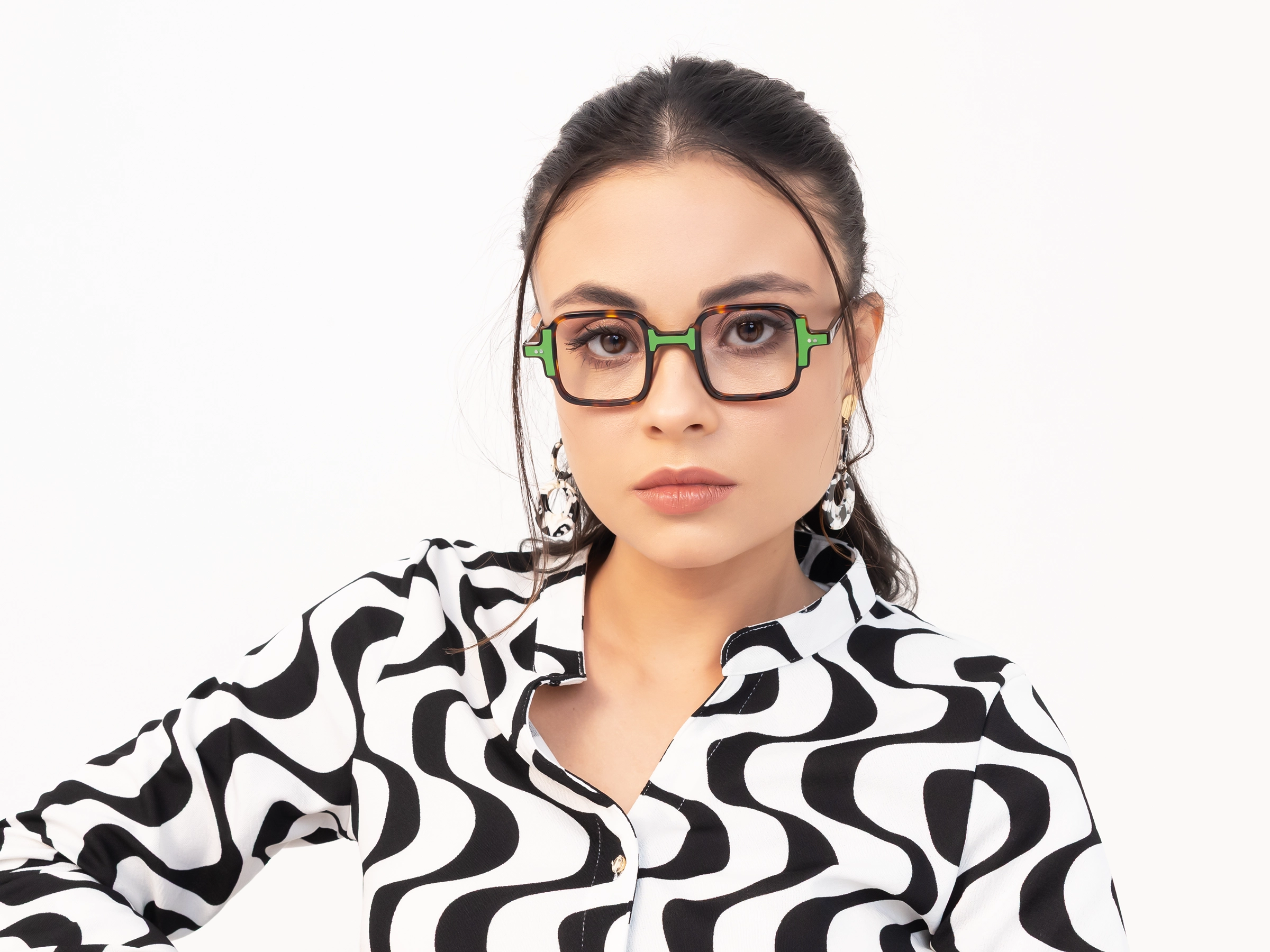 Dark Tortoise & Green Square Acetate Glasses-51