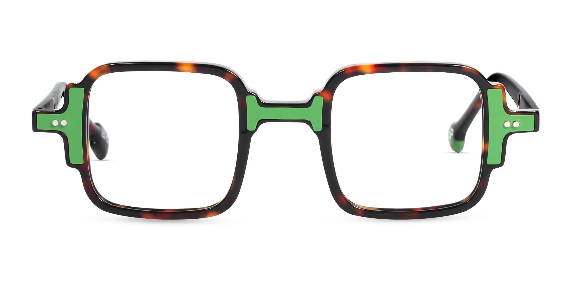 Dark Tortoise & Green Square Acetate Glasses-1