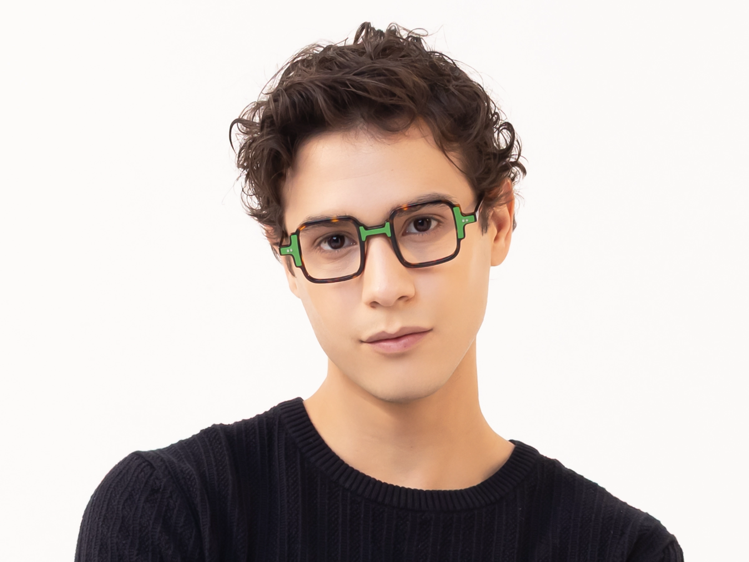 Dark Tortoise & Green Square Acetate Glasses-41