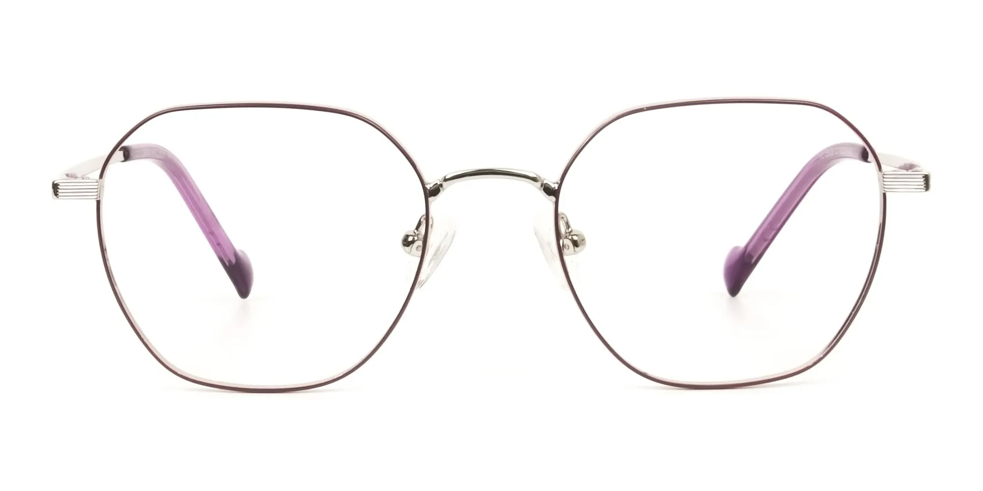 Silver Plum Purple Geometric Glasses in Hexagon Shape - 2