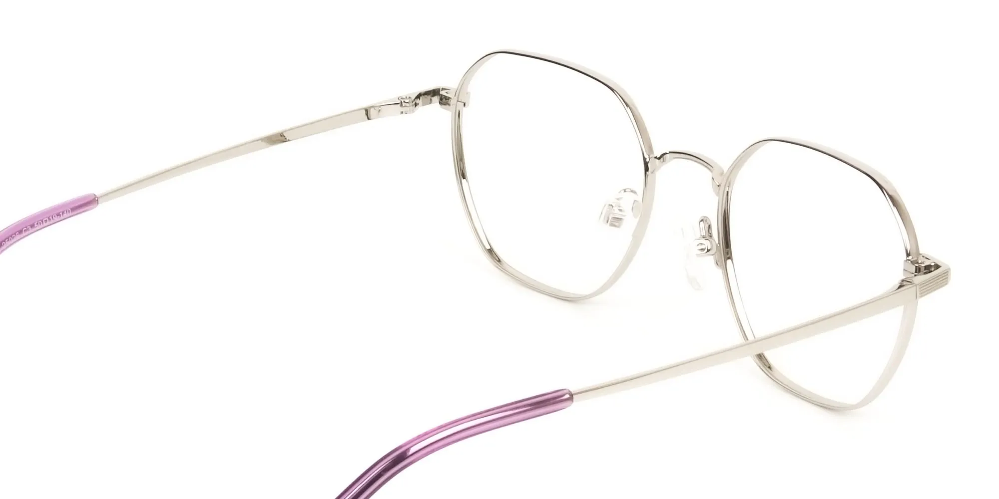 Silver Plum Purple Geometric Glasses in Hexagon Shape - 2