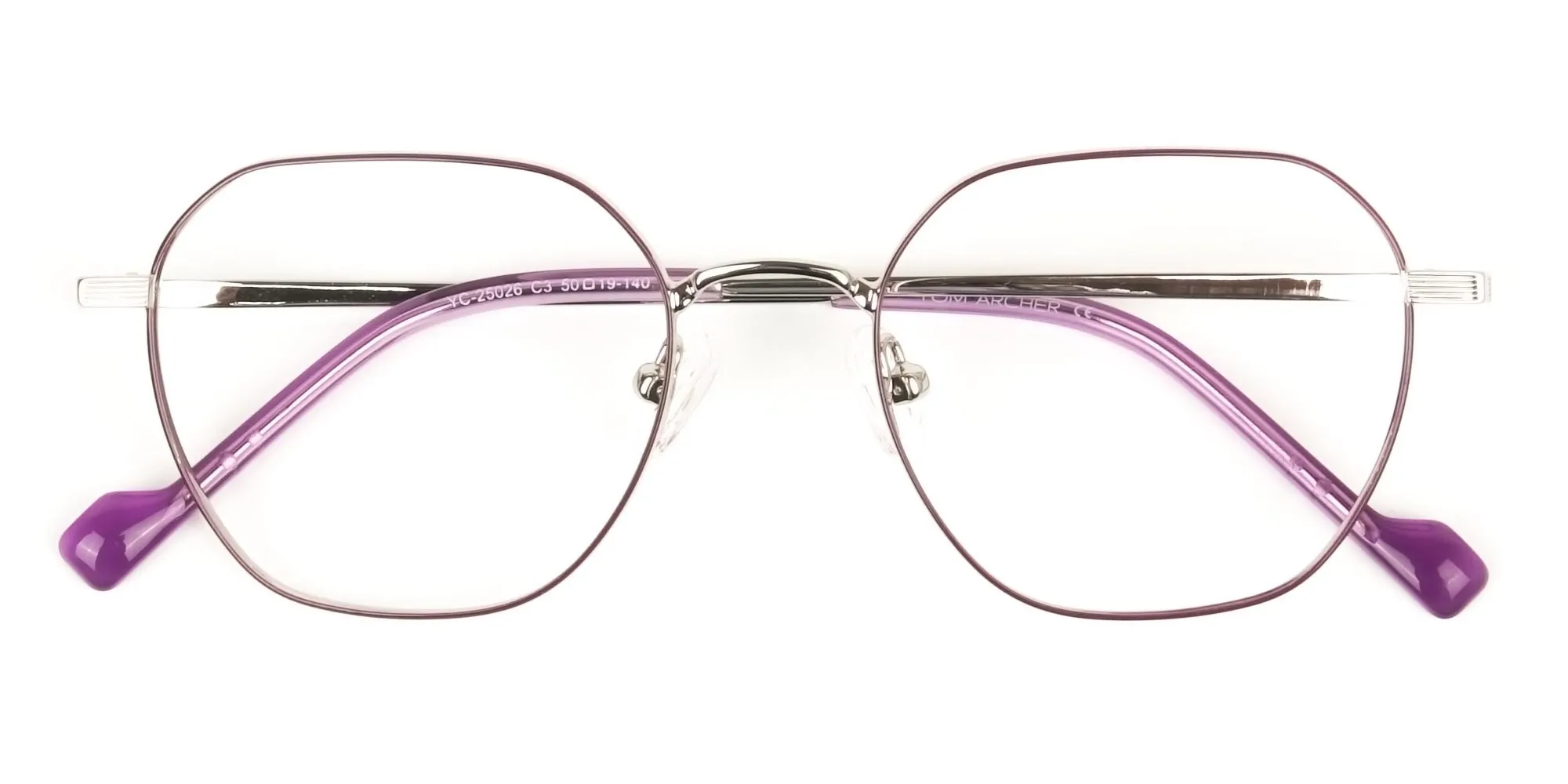 Silver Plum Purple Geometric Glasses in Hexagon Shape - 2