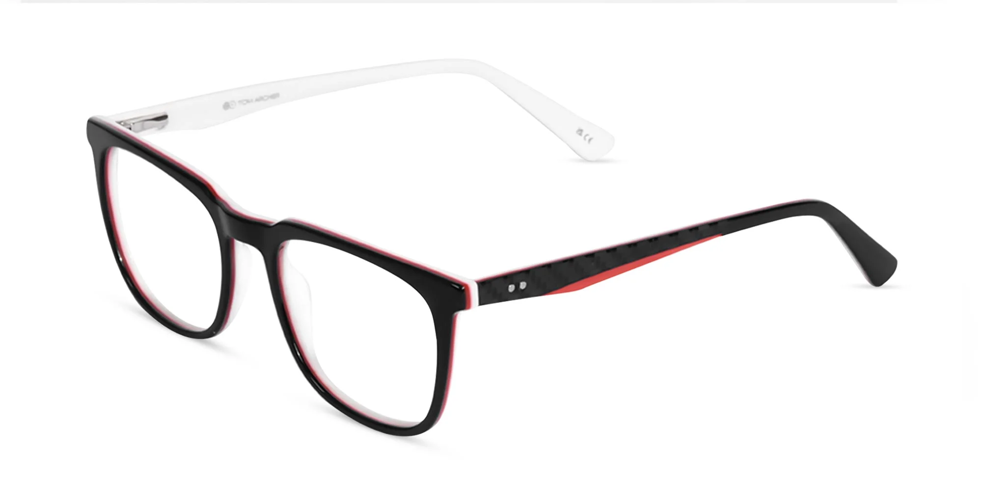 Black White And Red Square Glasses Frames -3