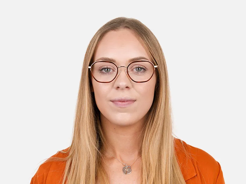 Square Brown Red Tortoise and Gold Geometric Glasses  - 2 