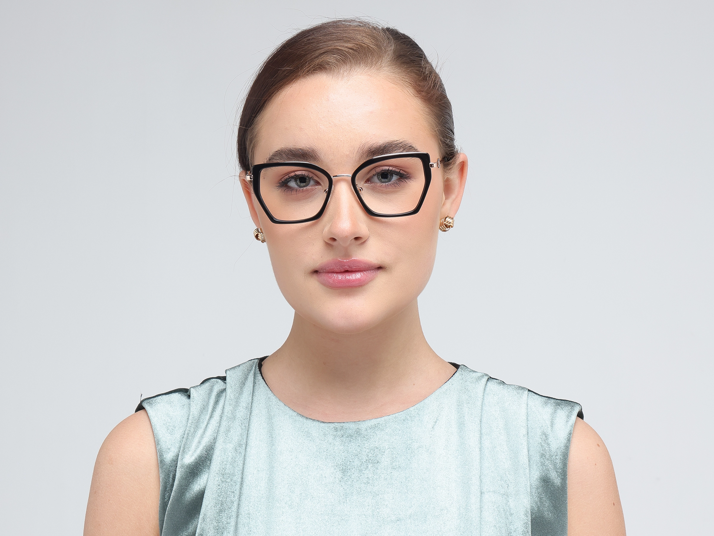 Black & Gold Cateye Geometric Glasses
