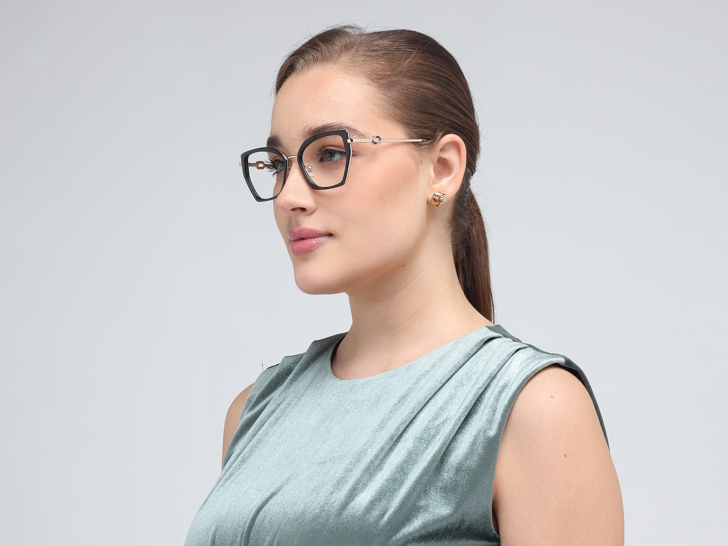 Black & Gold Cateye Geometric Glasses